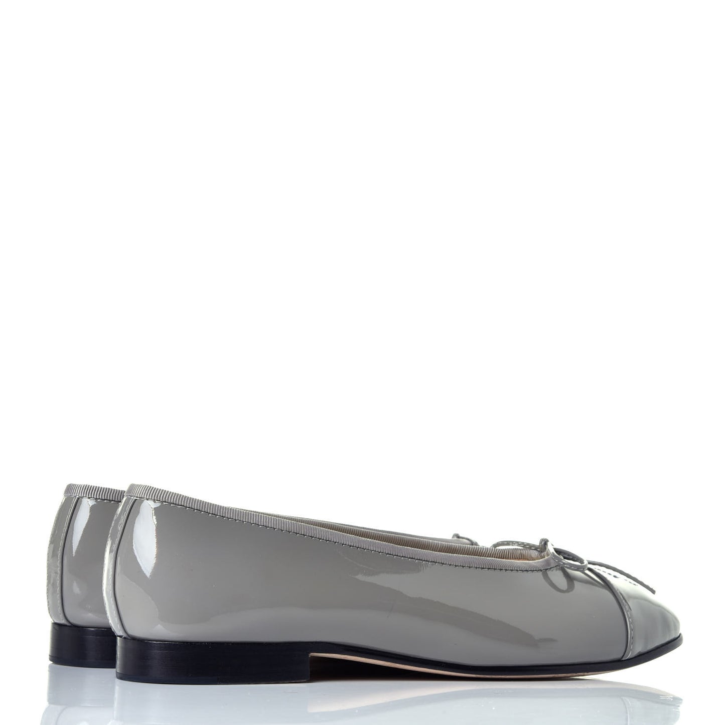 Patent Calfskin CC Cap Toe Ballerina Flats 36 Dark Grey