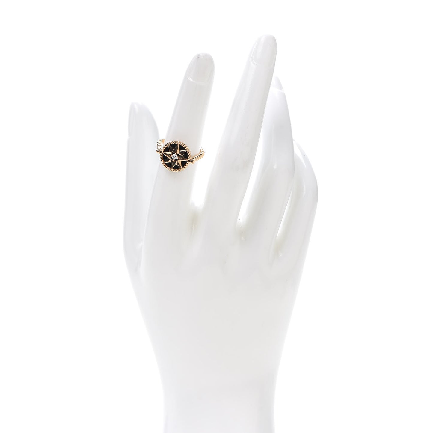 18K Yellow Gold Diamond Black Onyx Rose Des Vents Ring 50 5.25