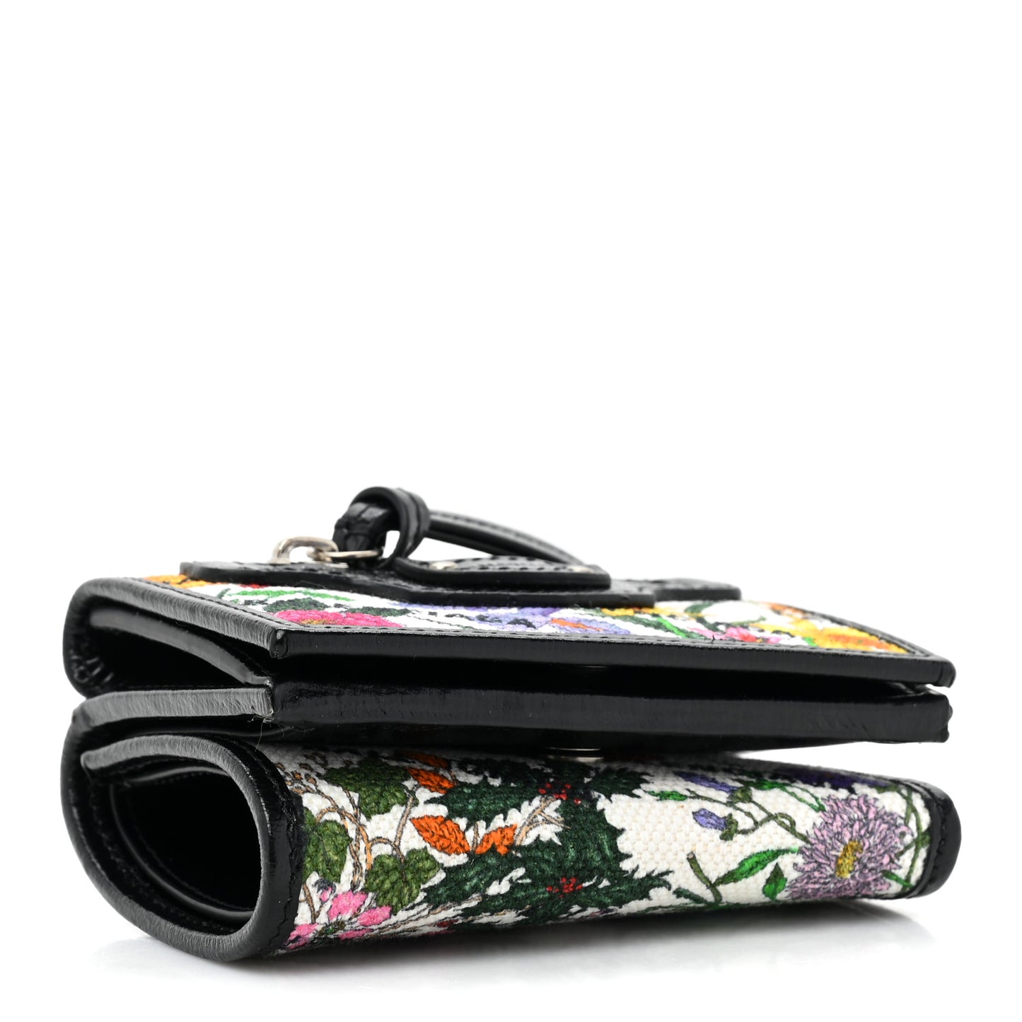 X GUCCI Canvas Azalea Calfskin Flora Logo Print Neo Classic Wallet White Multicolor Black