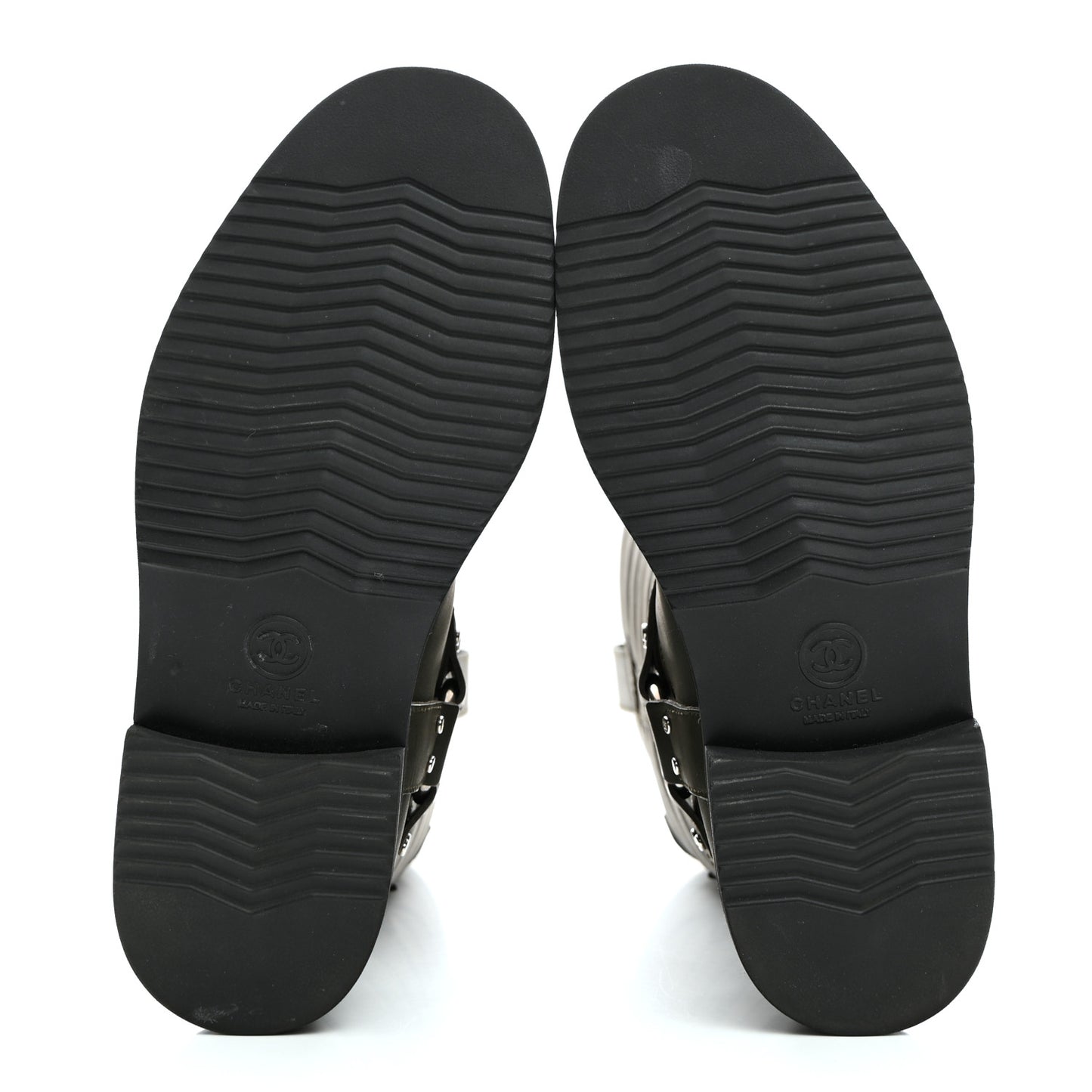 Oily Calfskin Star Quilted Biker Boots 37 Khaki