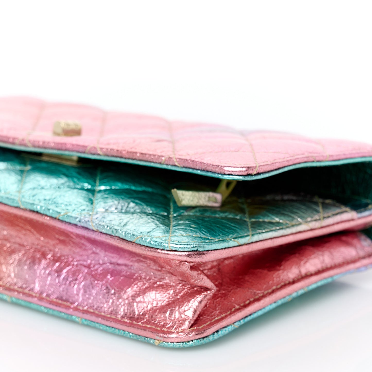 Metallic Goatskin Quilted 2.55 Reissue Wallet on Chain WOC Multicolor