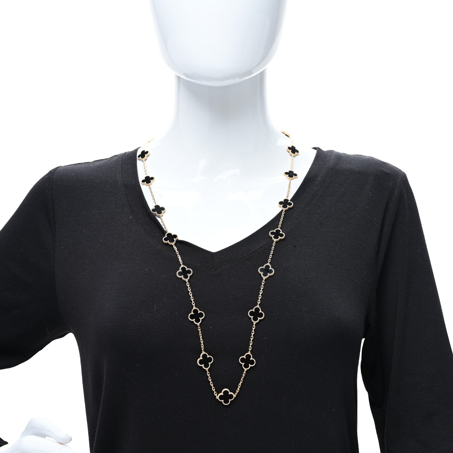 18K Yellow Gold Black Onyx 20 Motifs Vintage Alhambra Necklace