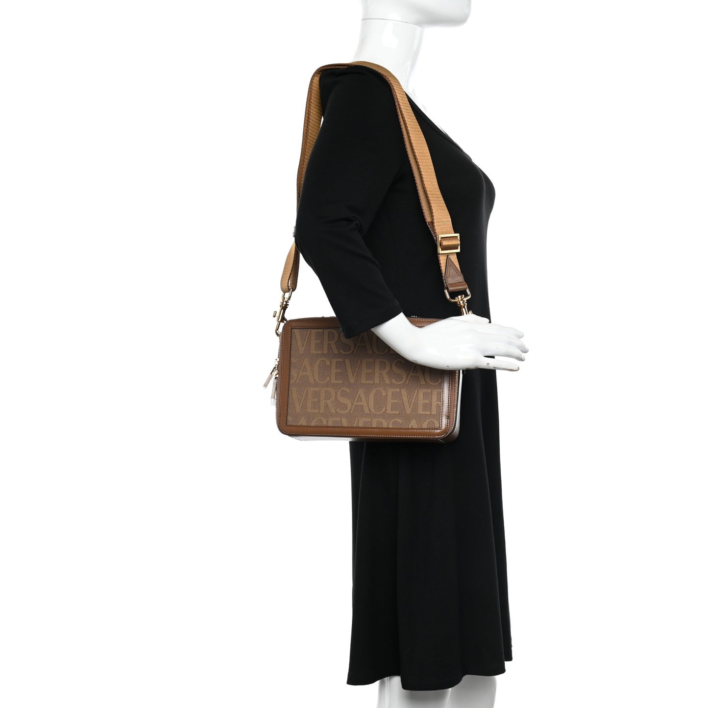 Canvas Calfskin Allover Messenger Bag Beige Brown