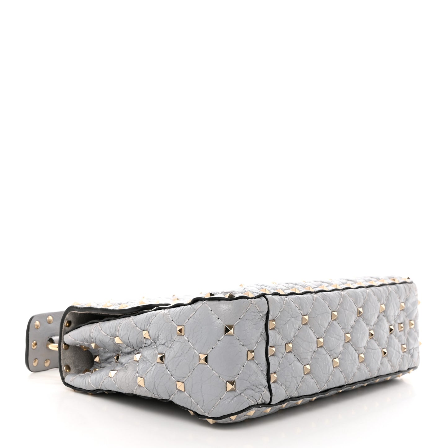 Craquele Nappa Medium Rockstud Spike Shoulder Bag Pastel Grey