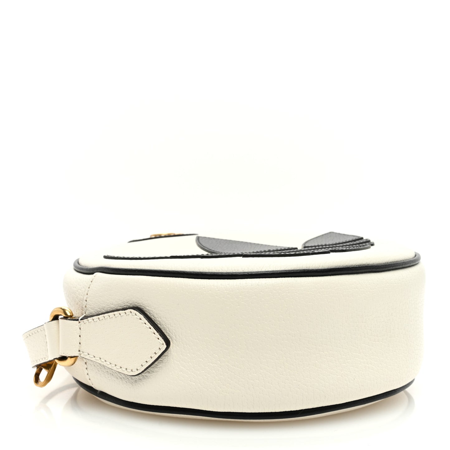 X ADIDAS Textured Dollar Calfskin Web Trefoil Logo Small Ophidia Round Shoulder Bag Off White Black