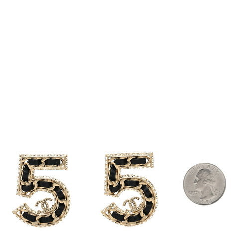 Crystal Lambskin Chain CC No 5 Earrings Gold Black