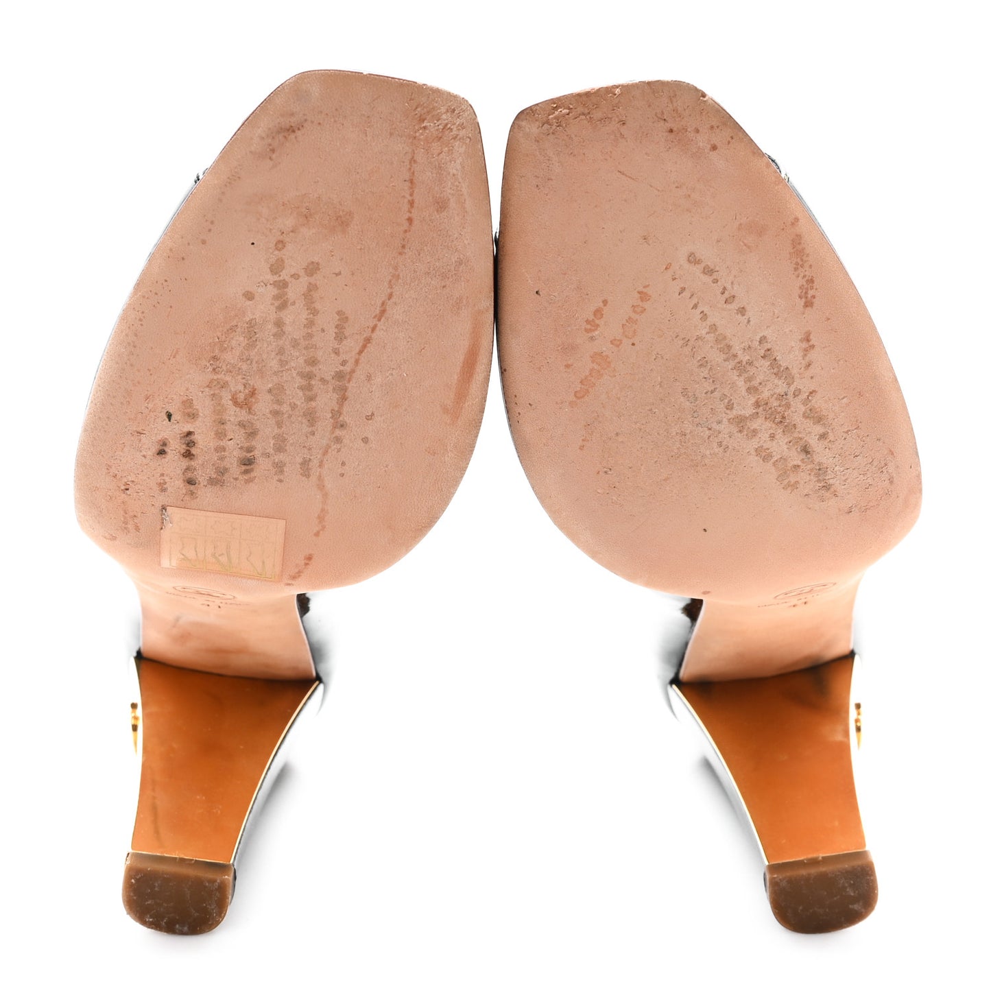 Patent Calfskin Peep Toe Short Ankle Boots 41 Black Gold