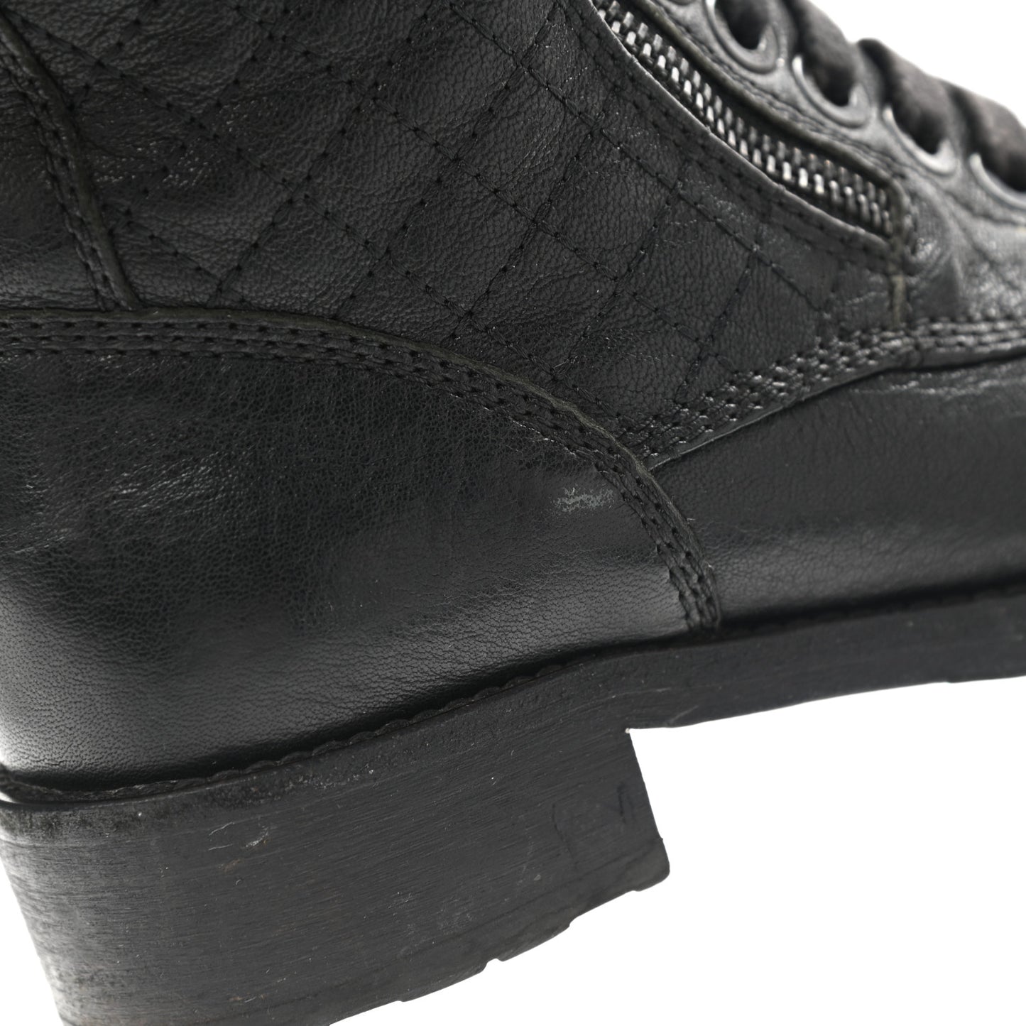 Sheepskin Quilted CC Tall Lace Up Combat Boots 36 Black