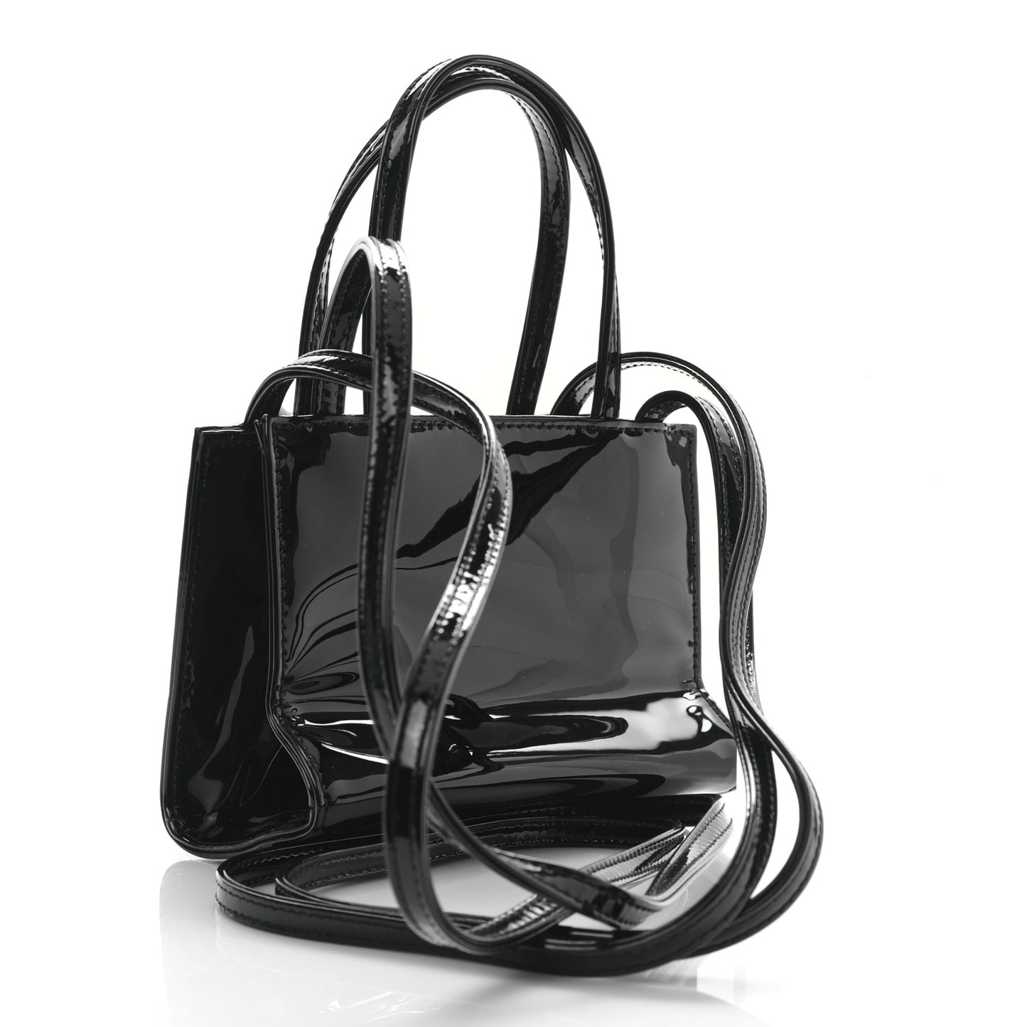 Patent Vegan Leather Small Shopping Bag Black