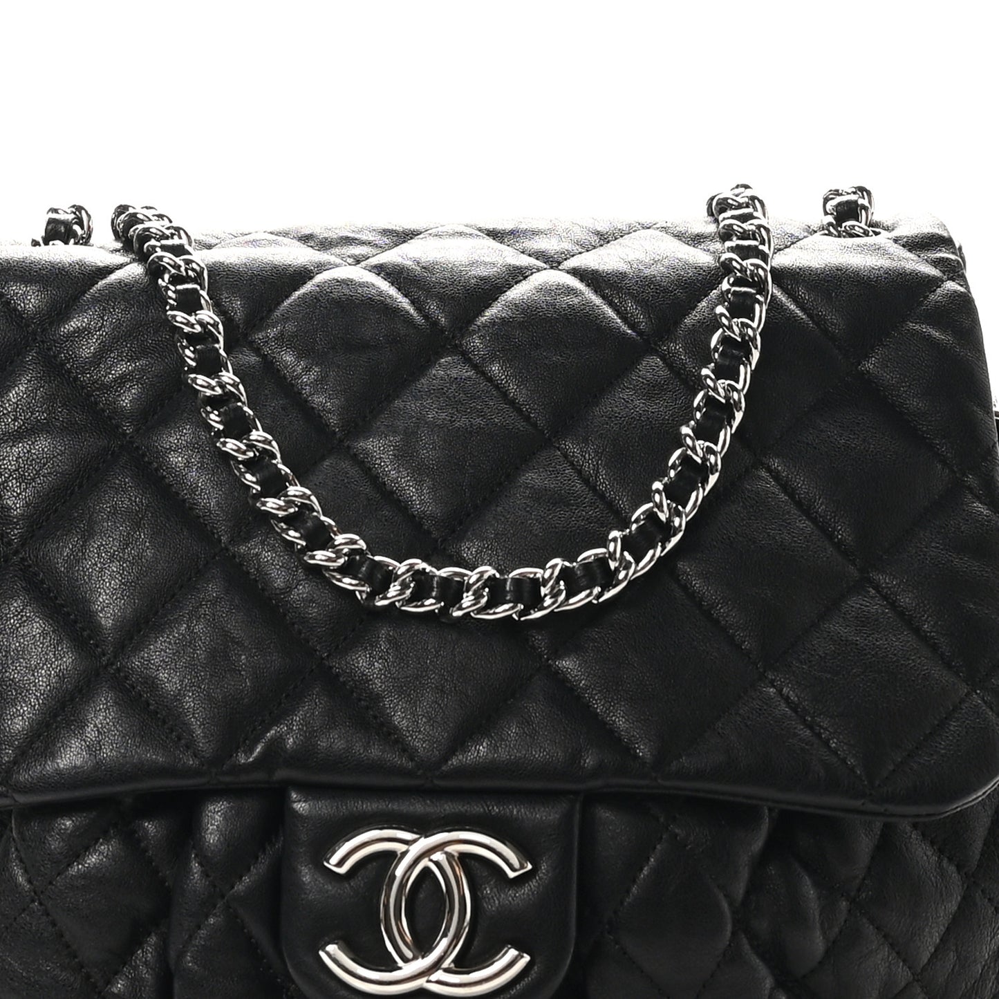 Washed Lambskin Quilted Large Chain Around Messenger Black