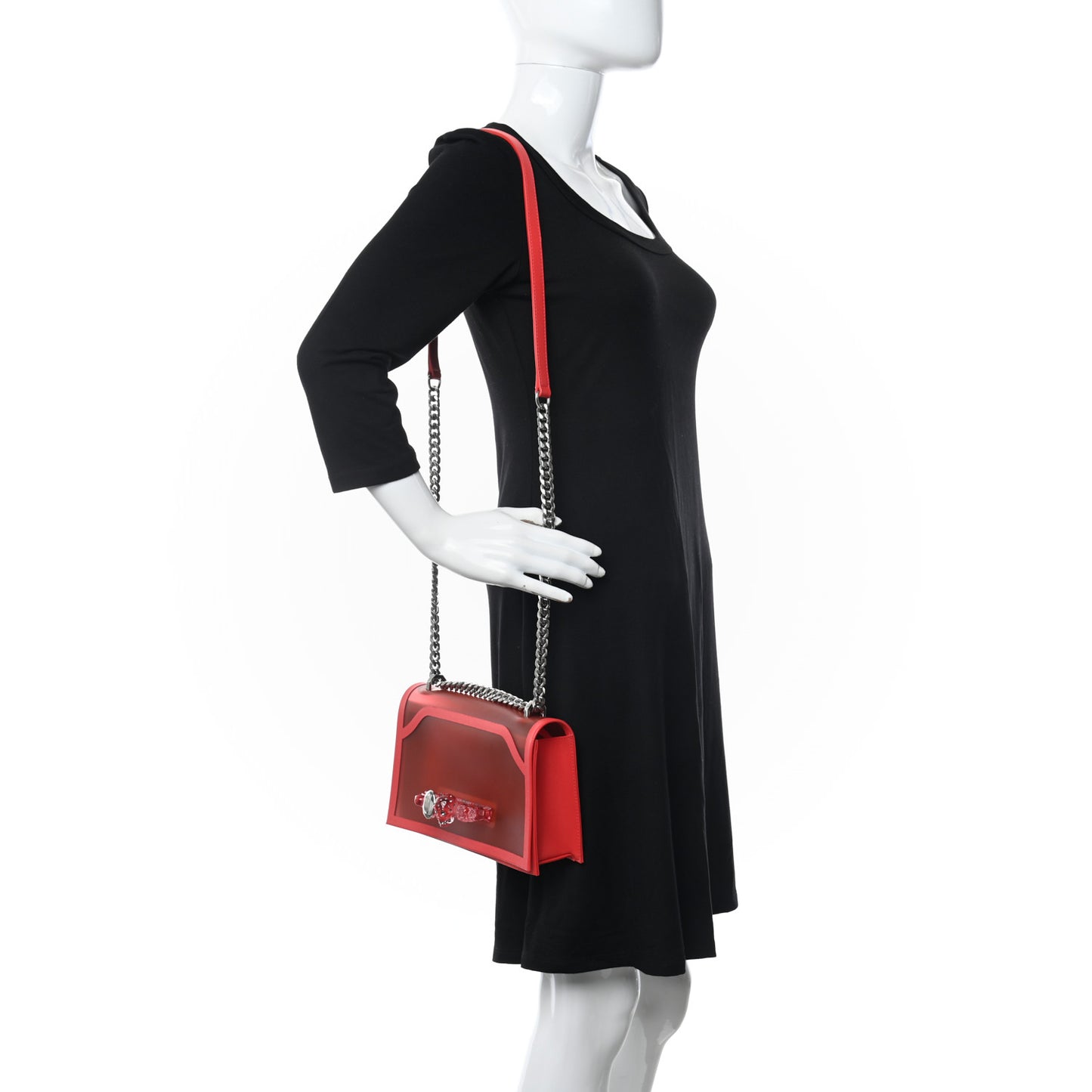 Calfskin Polyurethane Jeweled Knuckle Satchel Red
