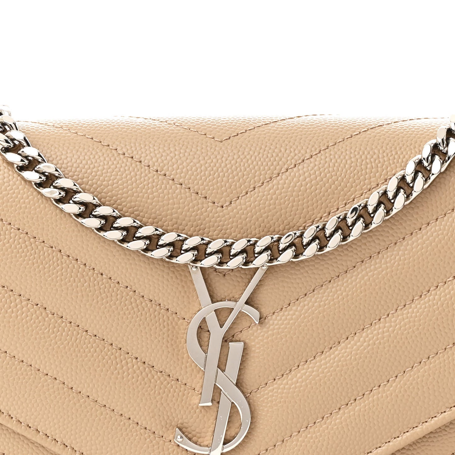 Grain De Poudre Matelasse Chevron Cassandre Chain Wallet Dark Beige