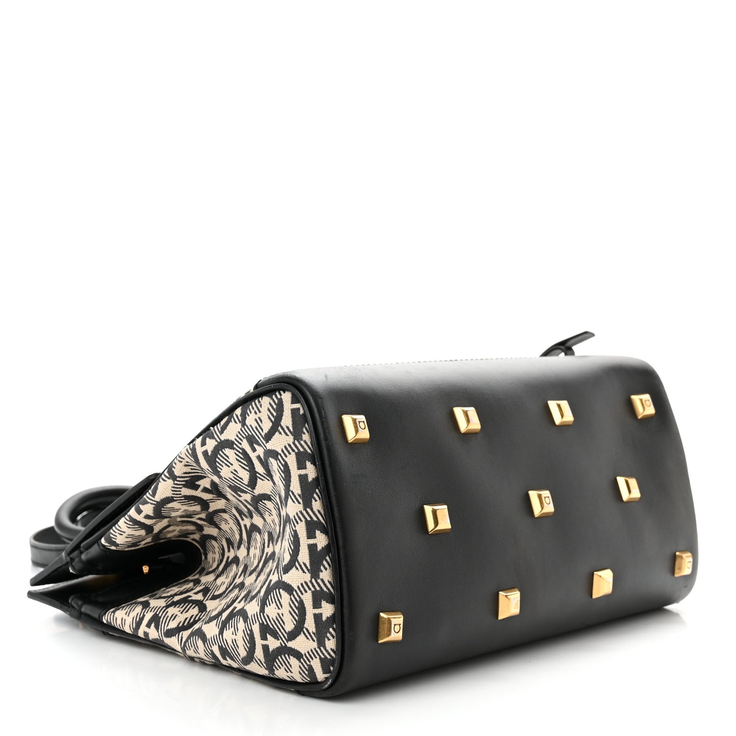 Canvas Calfskin Gancini The Studio Bag Black Beige
