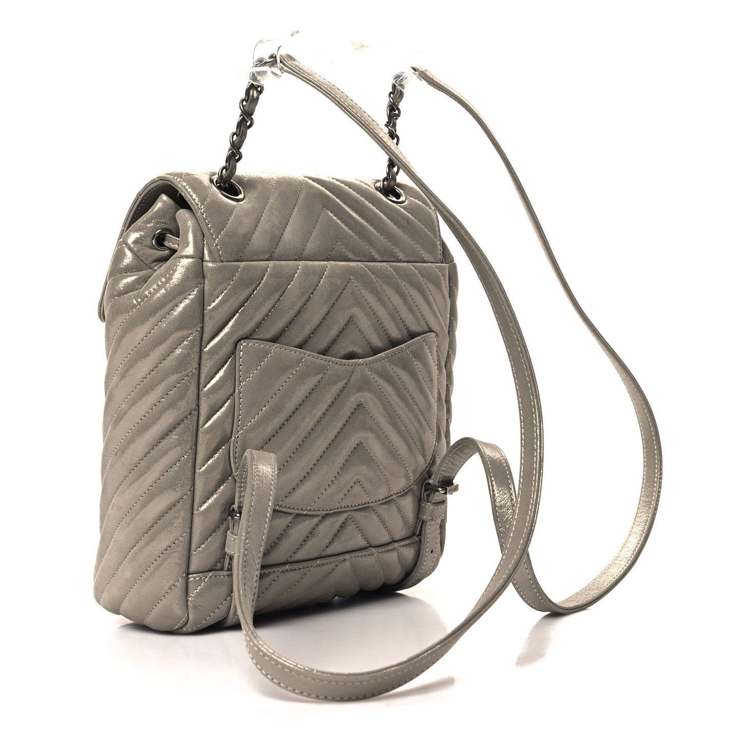 Iridescent Calfskin Chevron Quilted Small Urban Spirit Backpack Silver