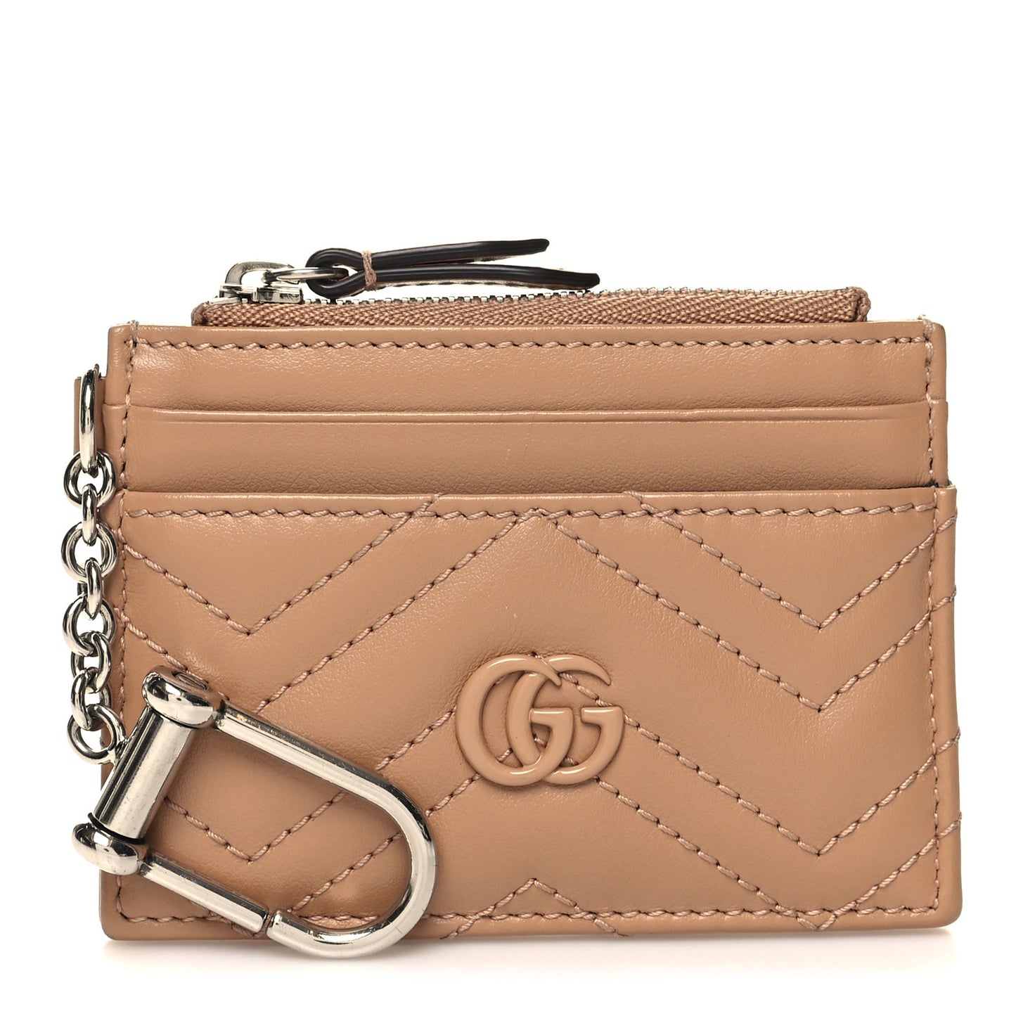 Calfskin Matelasse Monochrome GG Marmont Key Case Card Holder Camelia