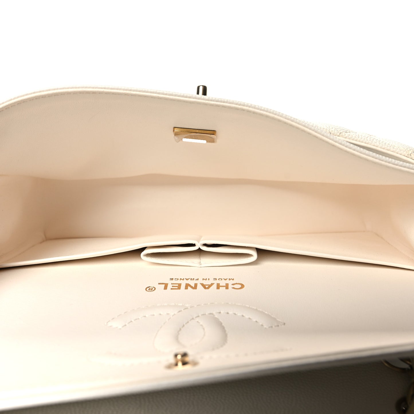 Caviar Quilted Small Double Flap White