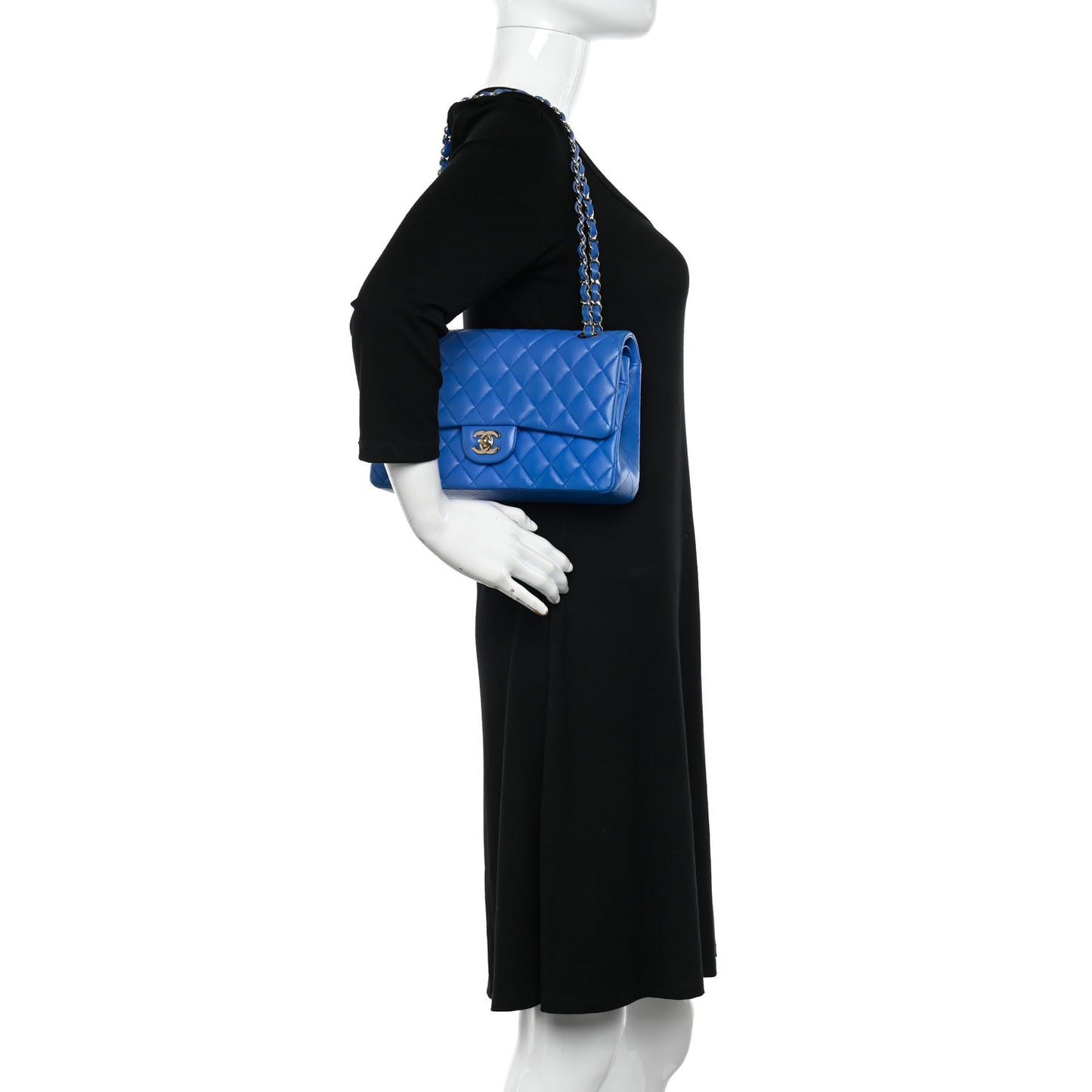 Lambskin Quilted Medium Double Flap Blue