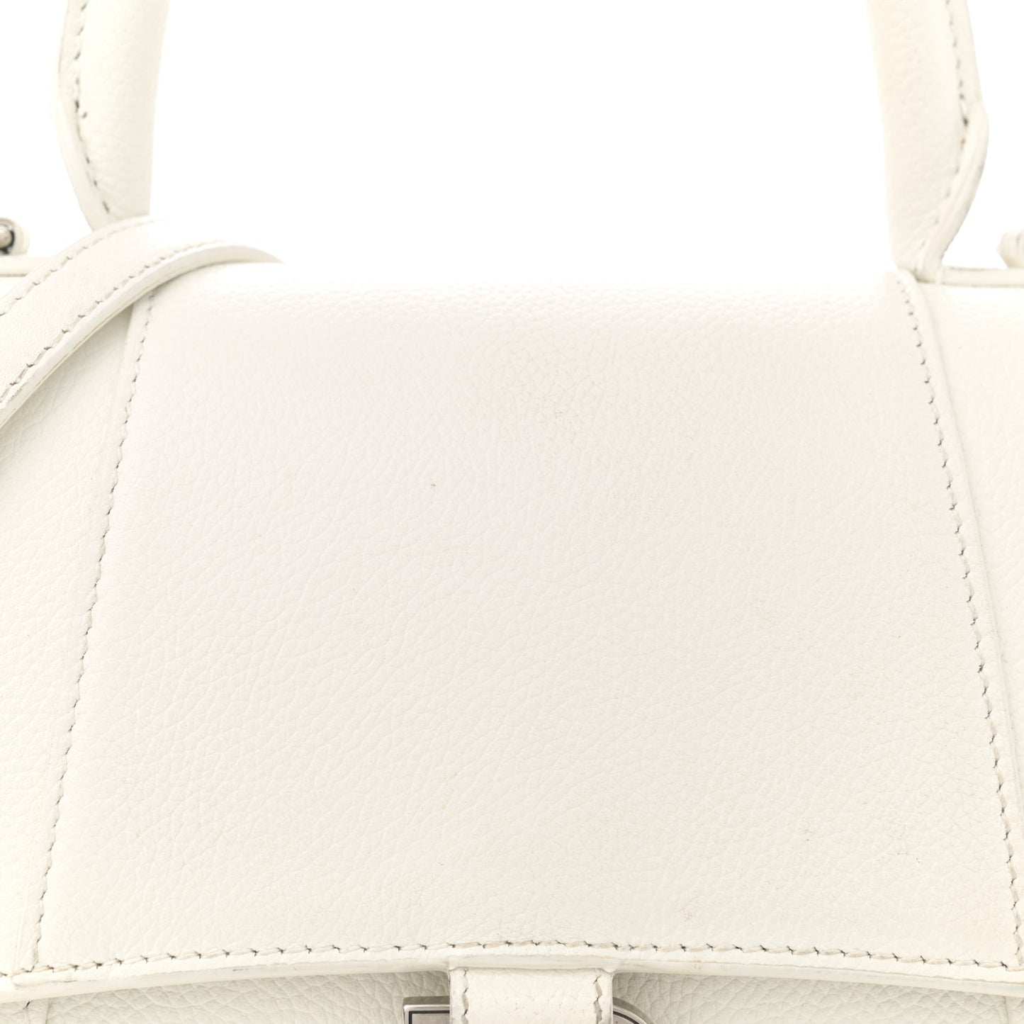 Grained Calfskin Small Hourglass Top Handle Bag White