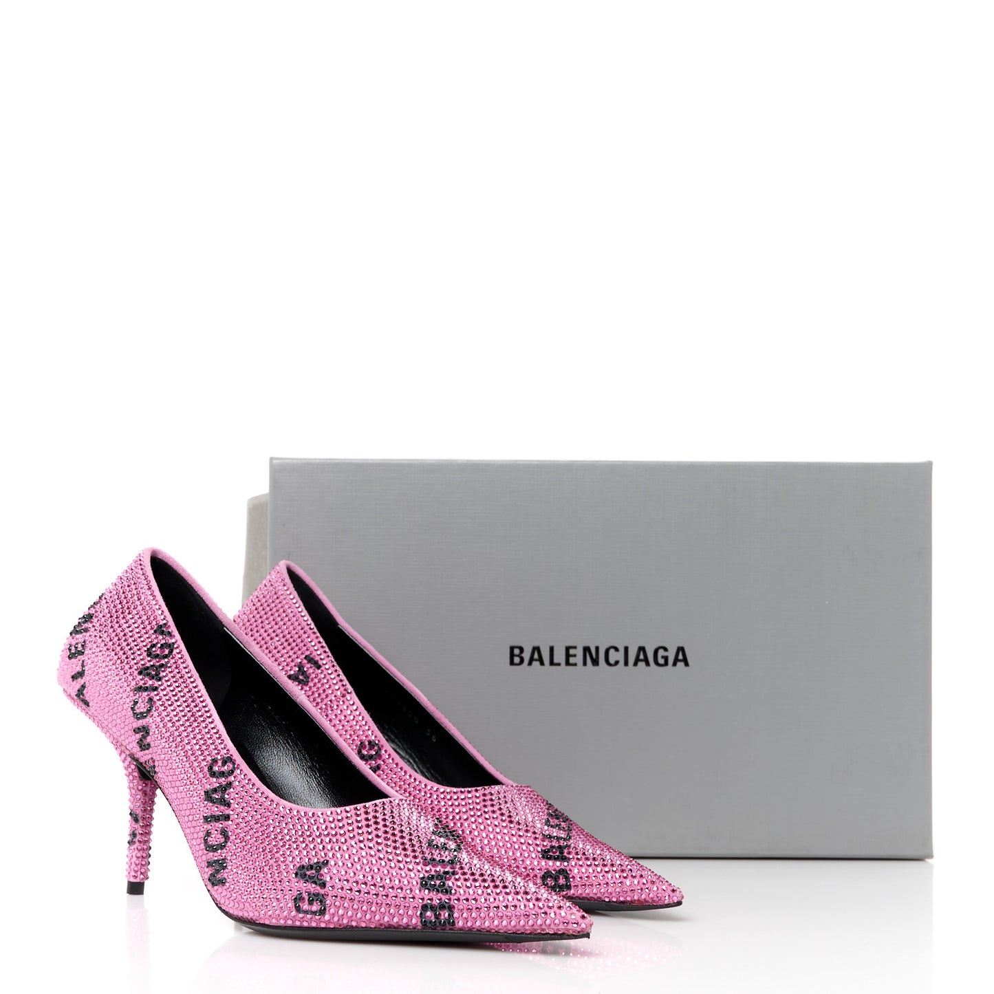 Strass Suede Allover Logo Square Knife 80mm Pumps 36 Pink Black