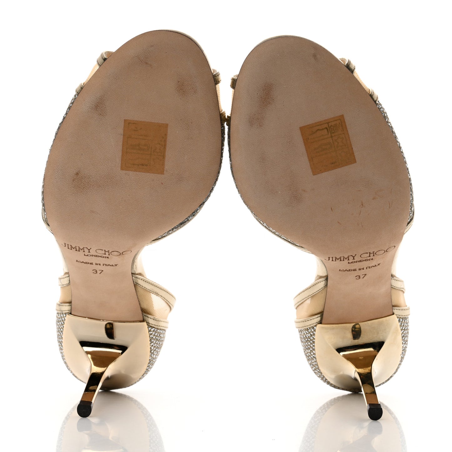 Metallic Calfskin Glitter Dyani 85 Sandals 37 Champagne