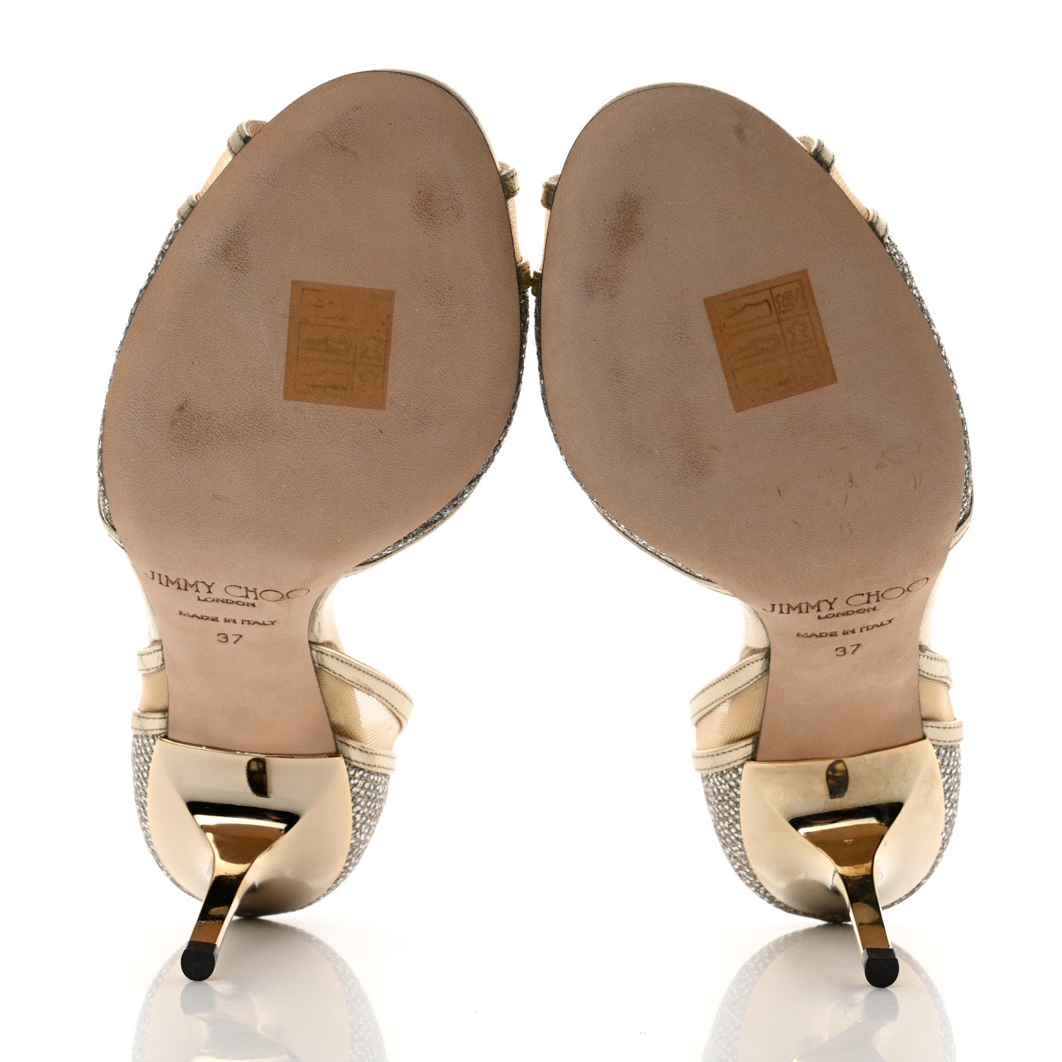 Jimmy Choo Metallic Calfskin Glitter Dyani 85 Sandals 37 Champagne 5 of 8