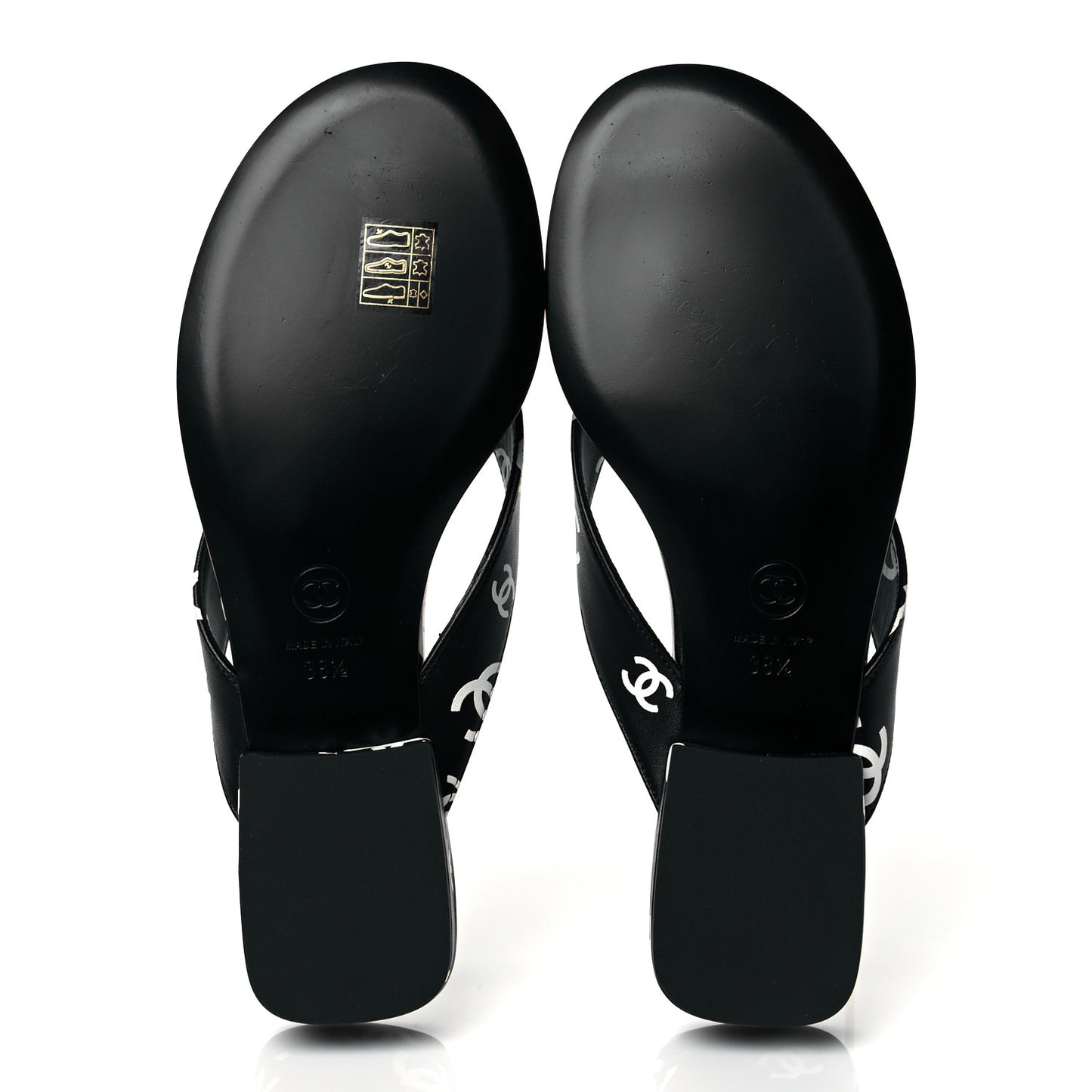 Lambskin Printed CC Thong Sandals 38.5 Black White