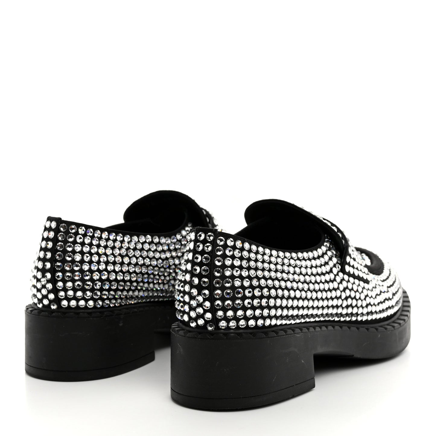 Satin Crystal Metal Triangle Logo 50mm Loafers 38 Cristal