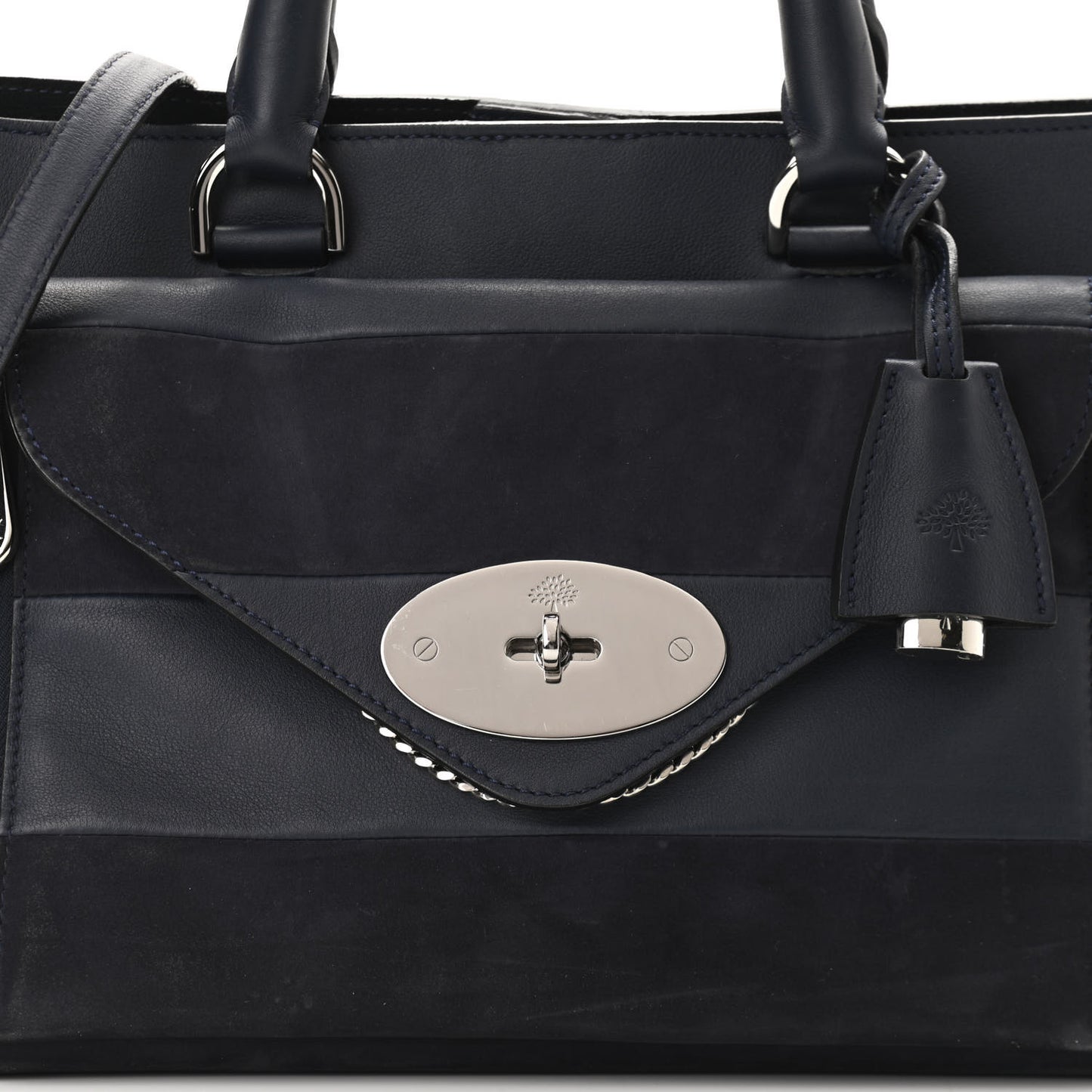 Silky Calf Nubuck Stripe Small Willow Tote Midnight Blue