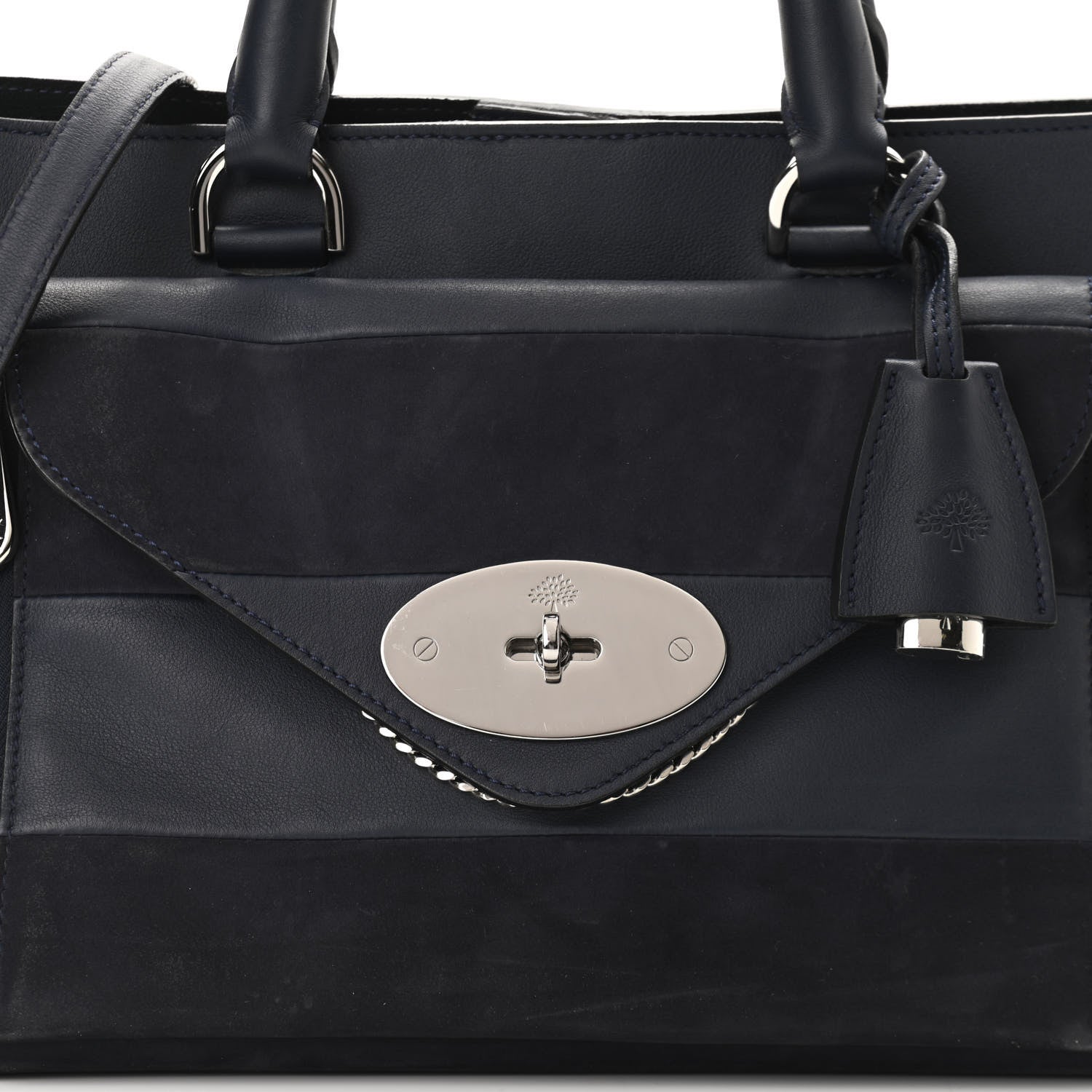 Mulberry Silky Calf Nubuck Stripe Small Willow Tote Midnight Blue 6 of 10