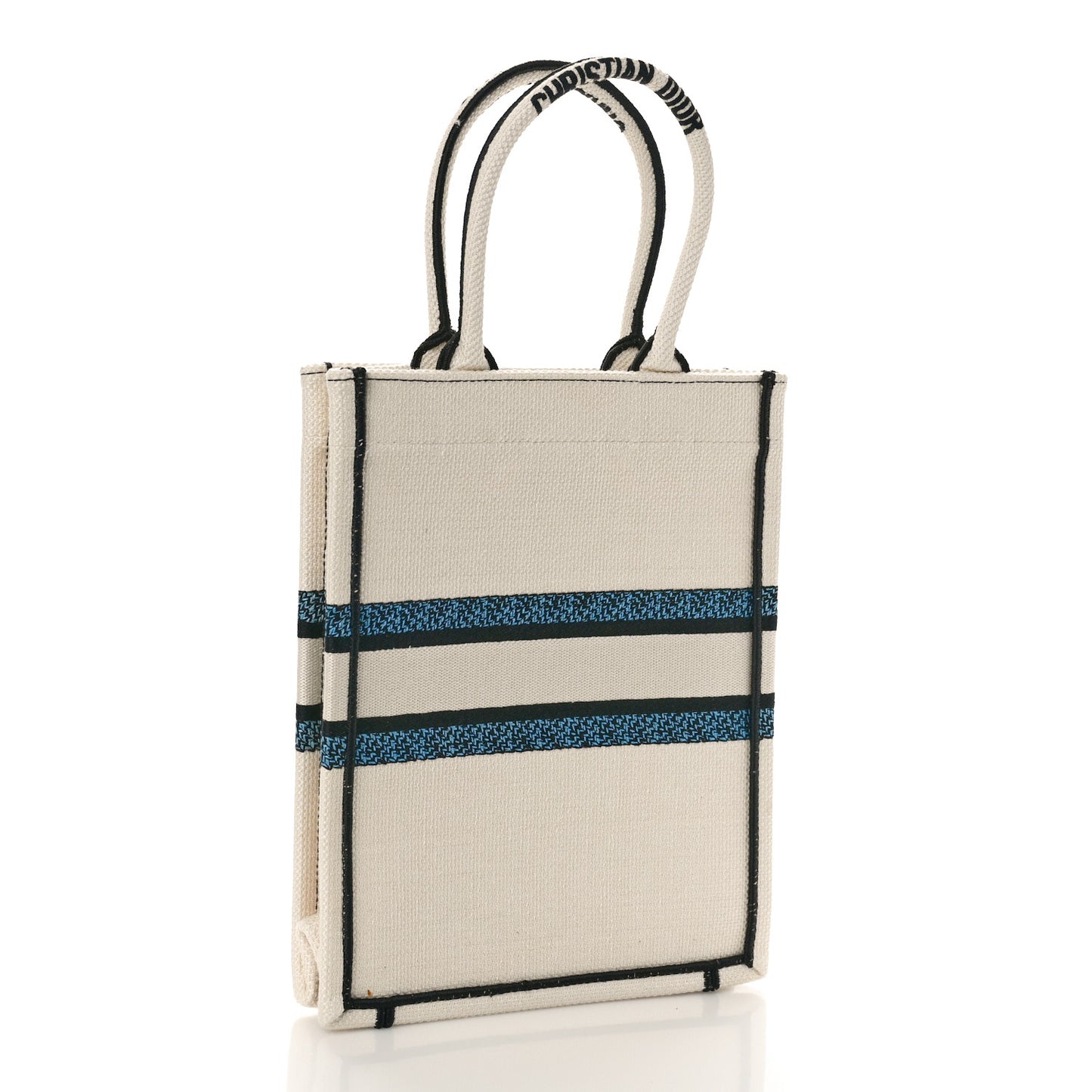 Canvas Embroidered Vertical Lucky Star Book Tote White Multicolor