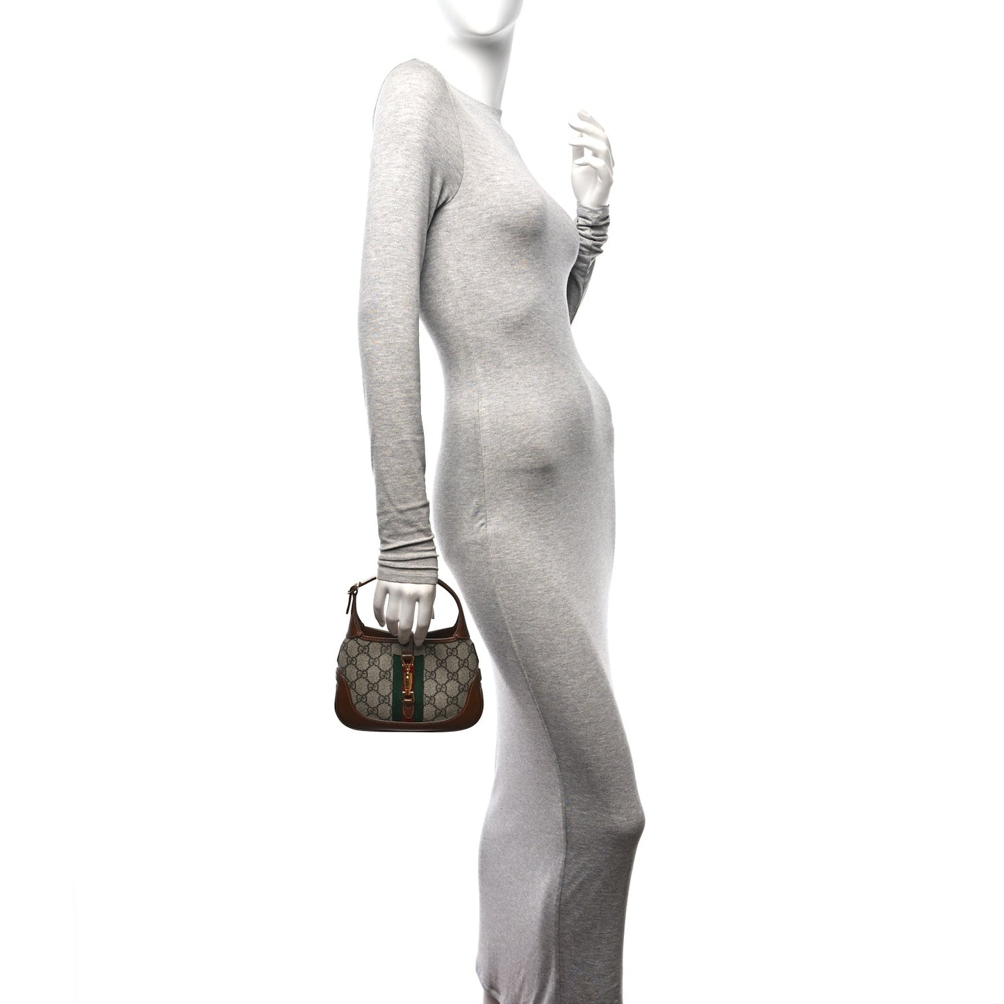 GG Supreme Monogram Azalea Calfskin Web Mini Jackie 1961 Hobo Beige Ebony Brown Sugar