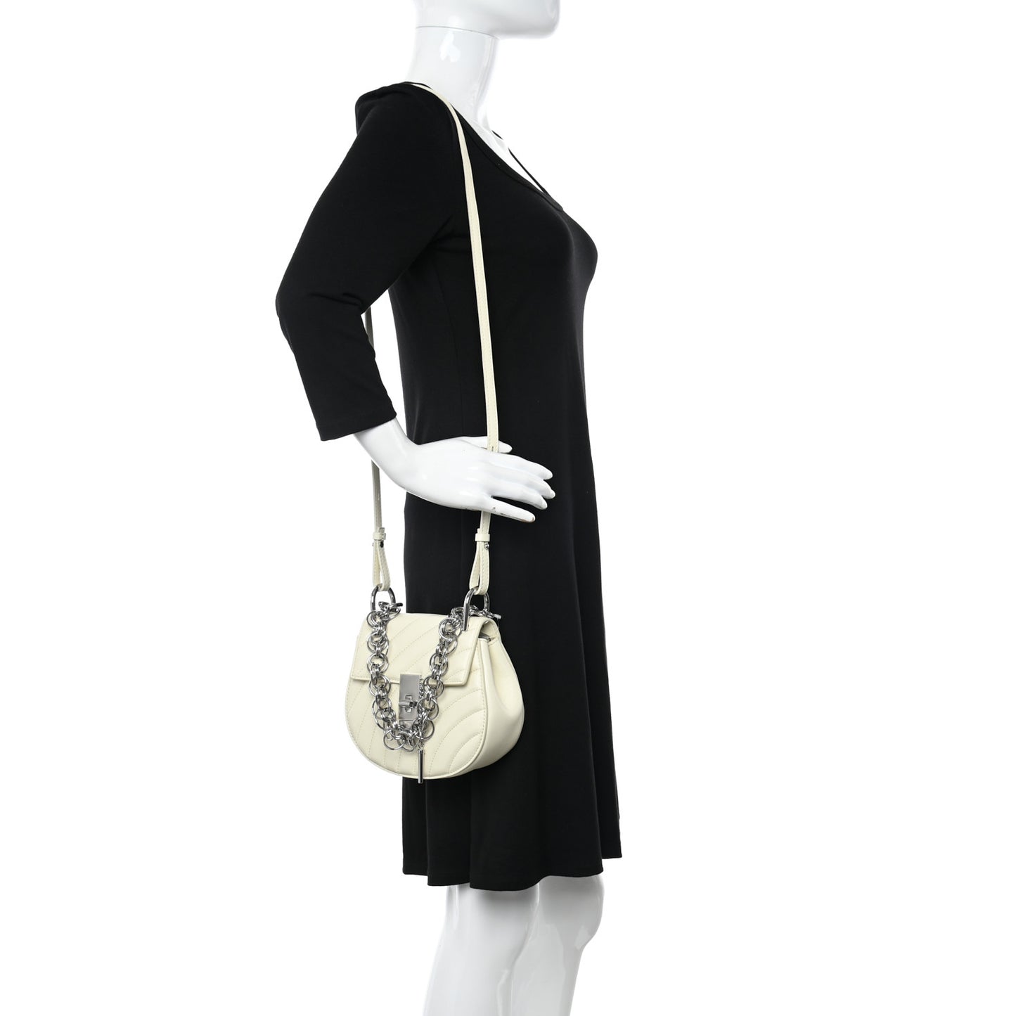 Calfskin Quilted Mini Drew Bijou Shoulder Bag Natural White