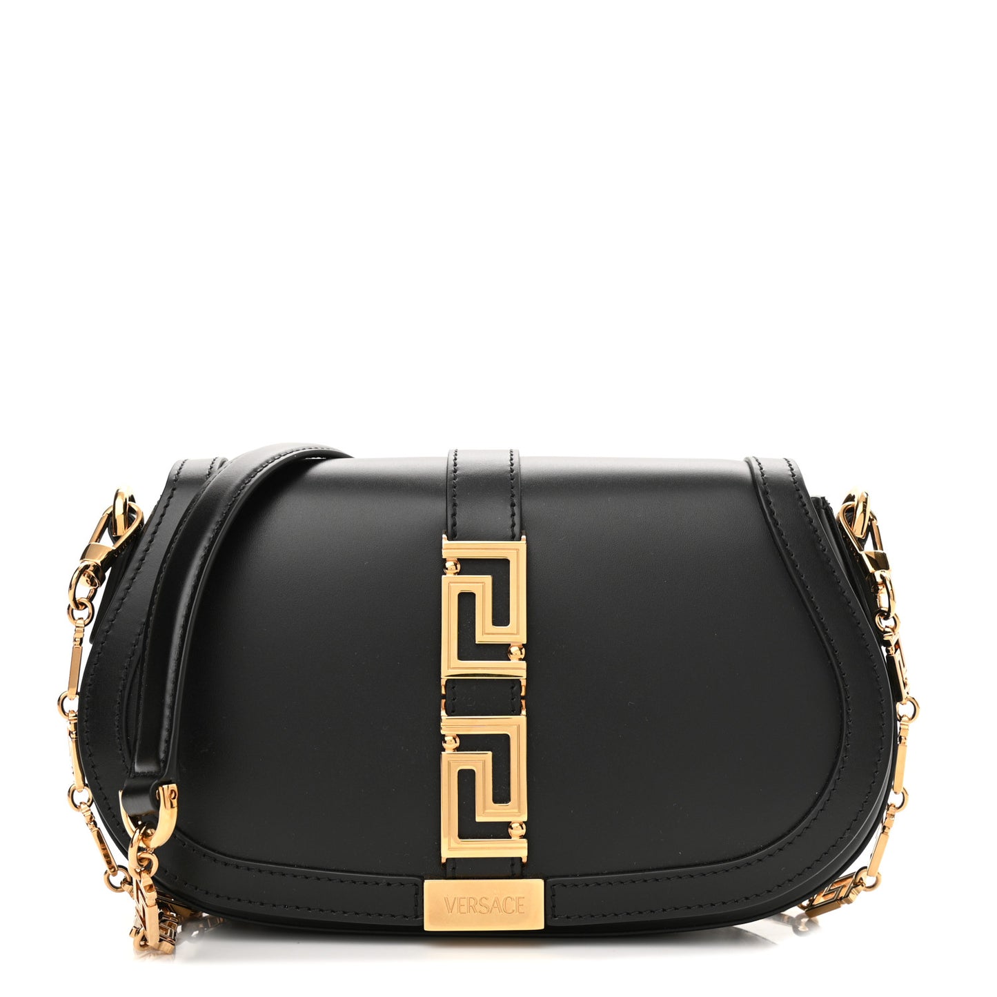 Calfskin Medium Greca Goddess Shoulder Bag Black