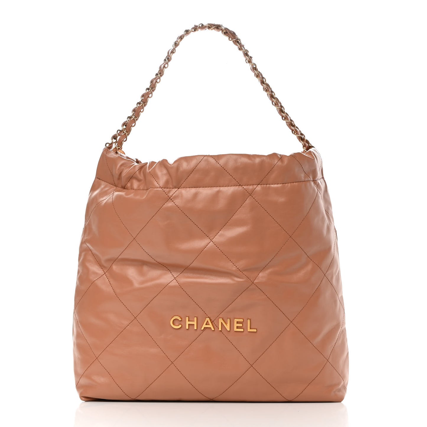 Shiny Calfskin Quilted Chanel 22 Camel