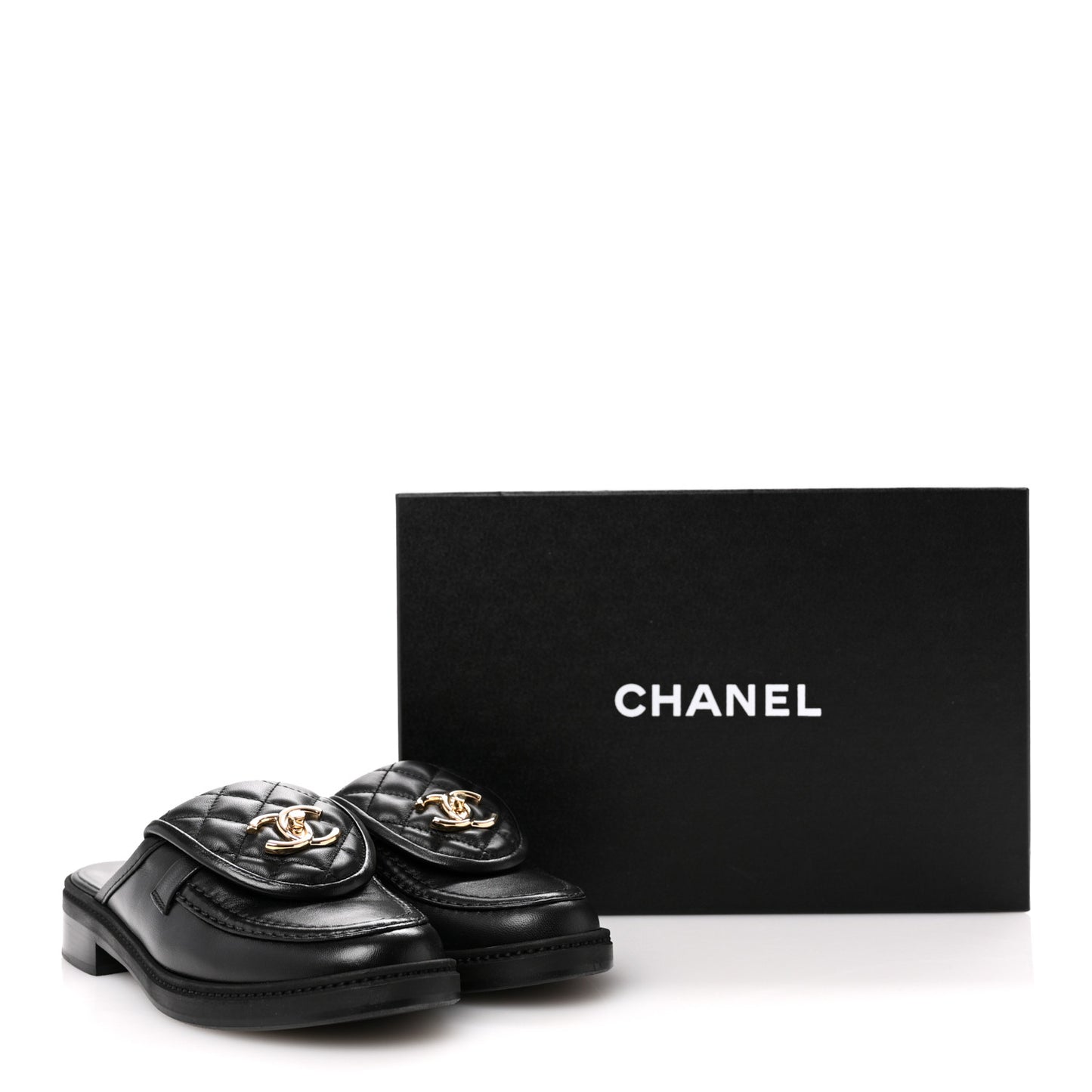 Lambskin Quilted CC Turnlock Mules 36 Black