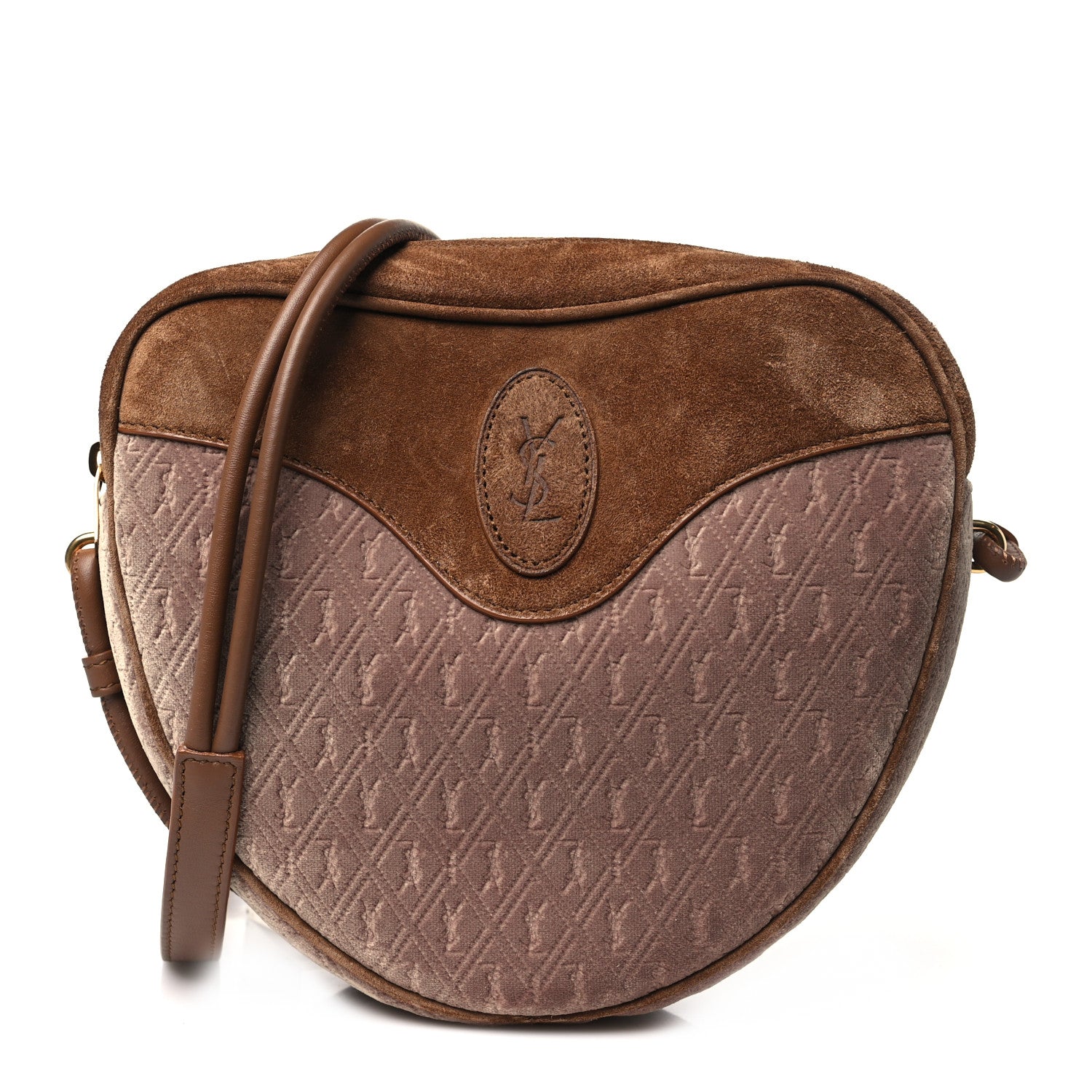 Saint Laurent Velvet Suede Le Monogramme Coeur Crossbody Brown 1 of 10