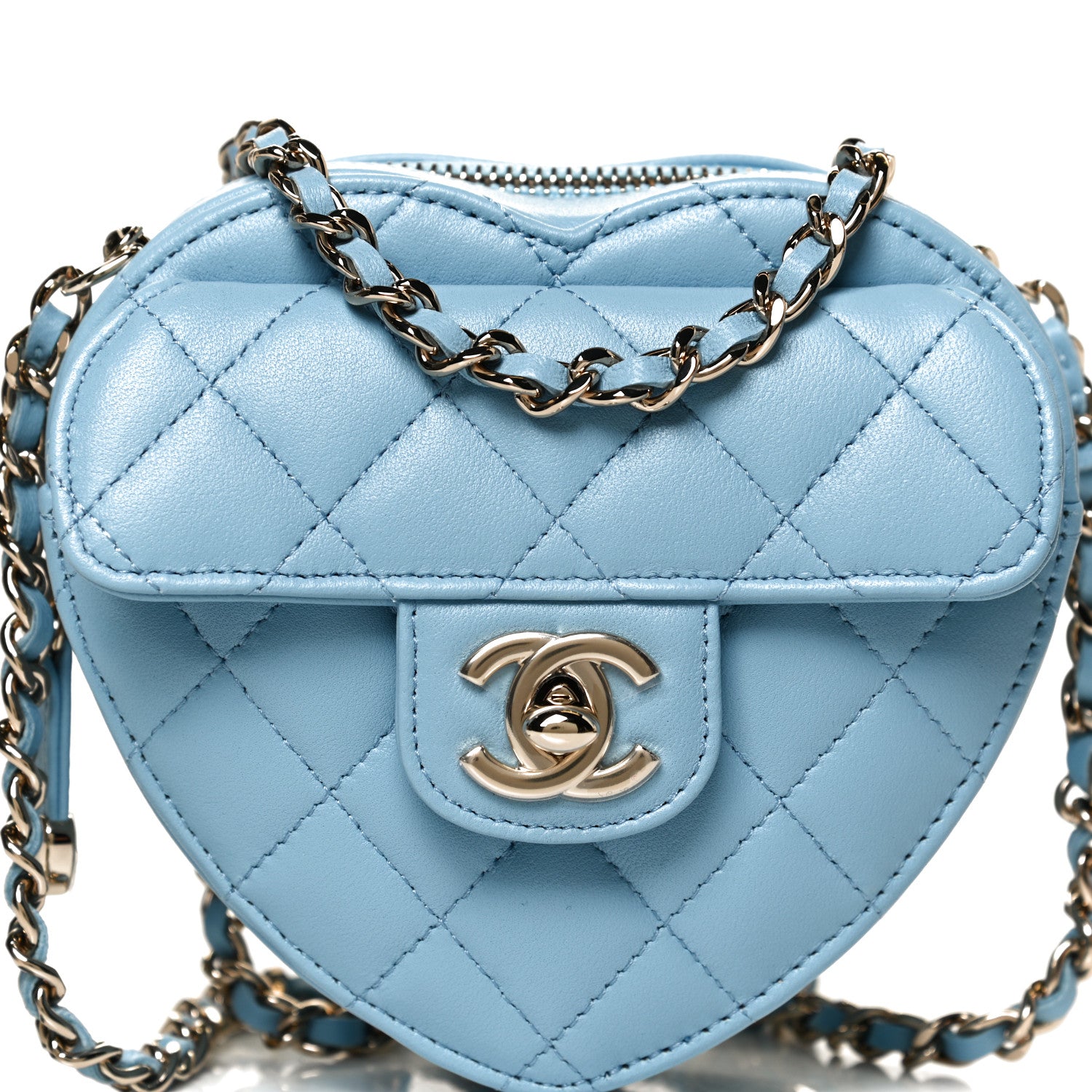 Chanel Lambskin Quilted CC In Love Heart Clutch With Chain Light Blue 8 of 11