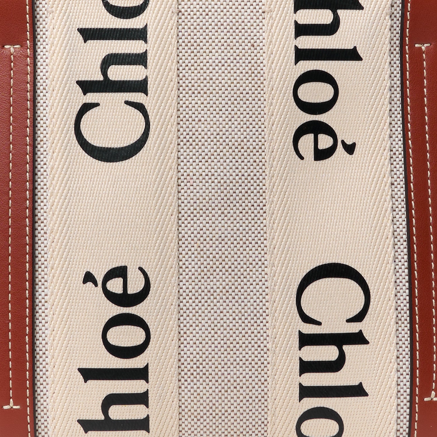 Chloe Cotton Calfskin Small Woody Ribbon Tote With Strap White Brown 10 of 14