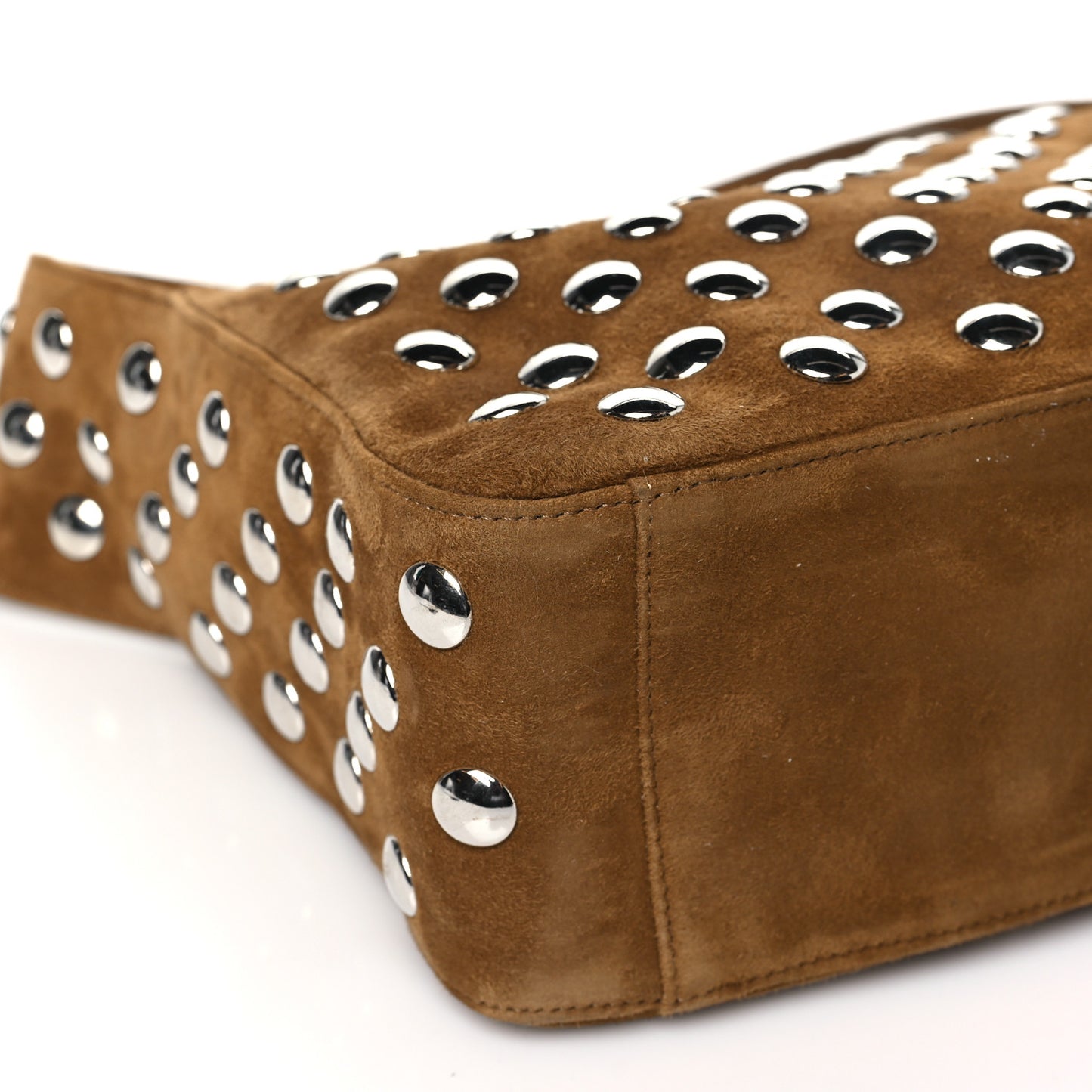 Suede Calfskin Studded Elena Nougat