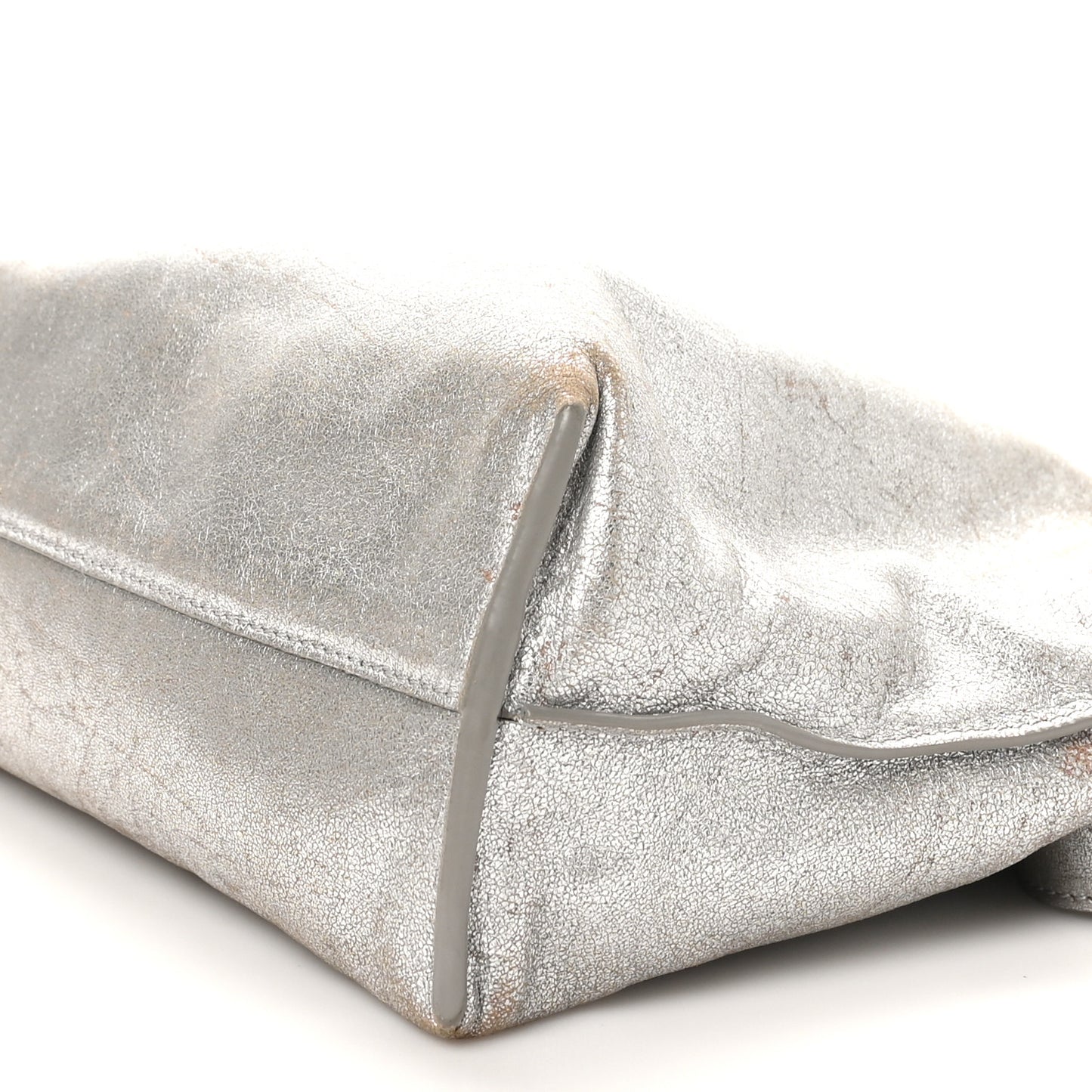 Distressed Metallic Lambskin Medium Flamenco Knot Bag Silver