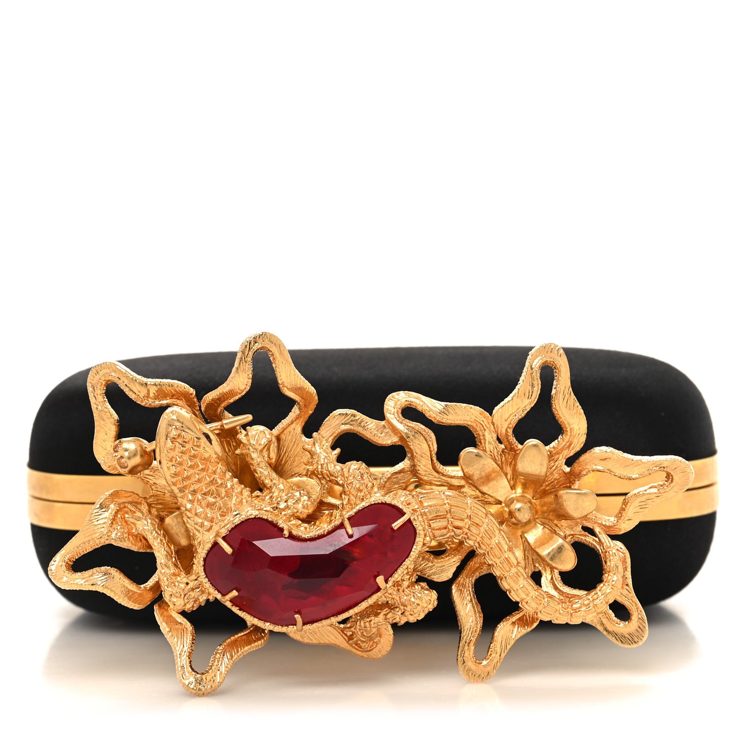 ALEXANDER MCQUEEN Satin Salamander Knuckle Box Clutch Clutch Black