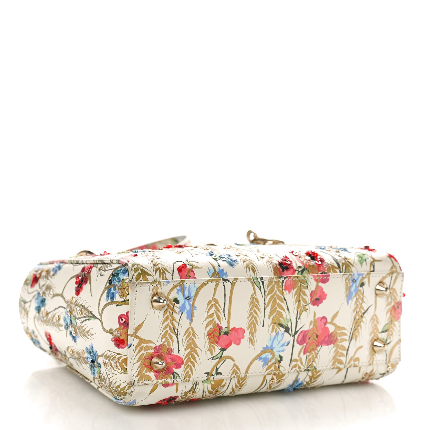 Calfskin Hibiscus Printed Embroidered My ABCDior Lady Dior Beige Multicolor