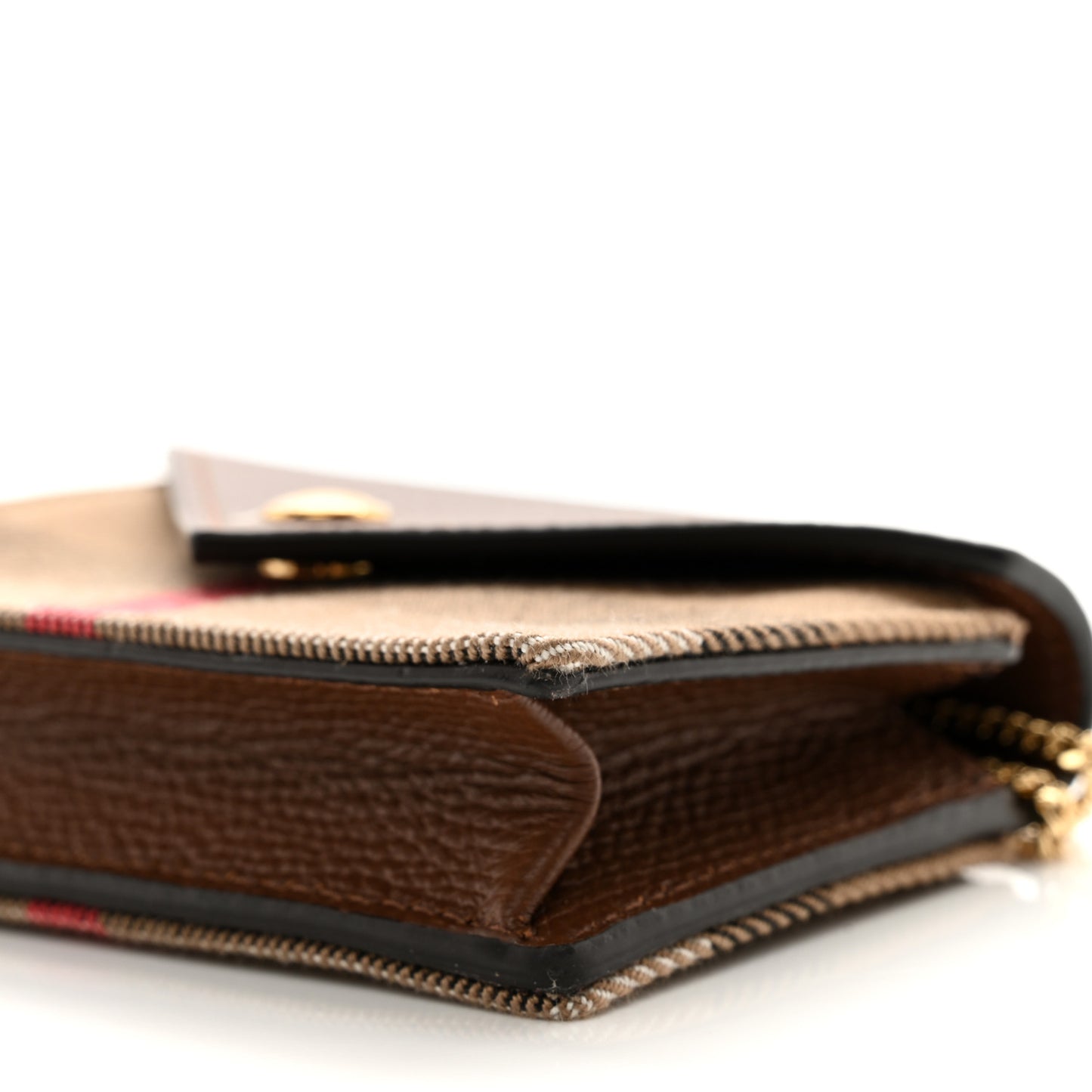 Grainy Calfskin Vintage Check Jade Card Case On Chain Tan