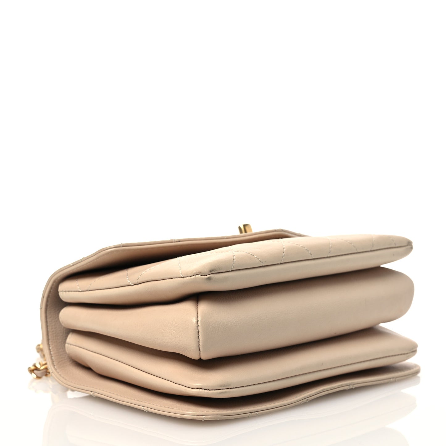 Calfskin Quilted Metal Small Top Handle Envelope Flap Beige