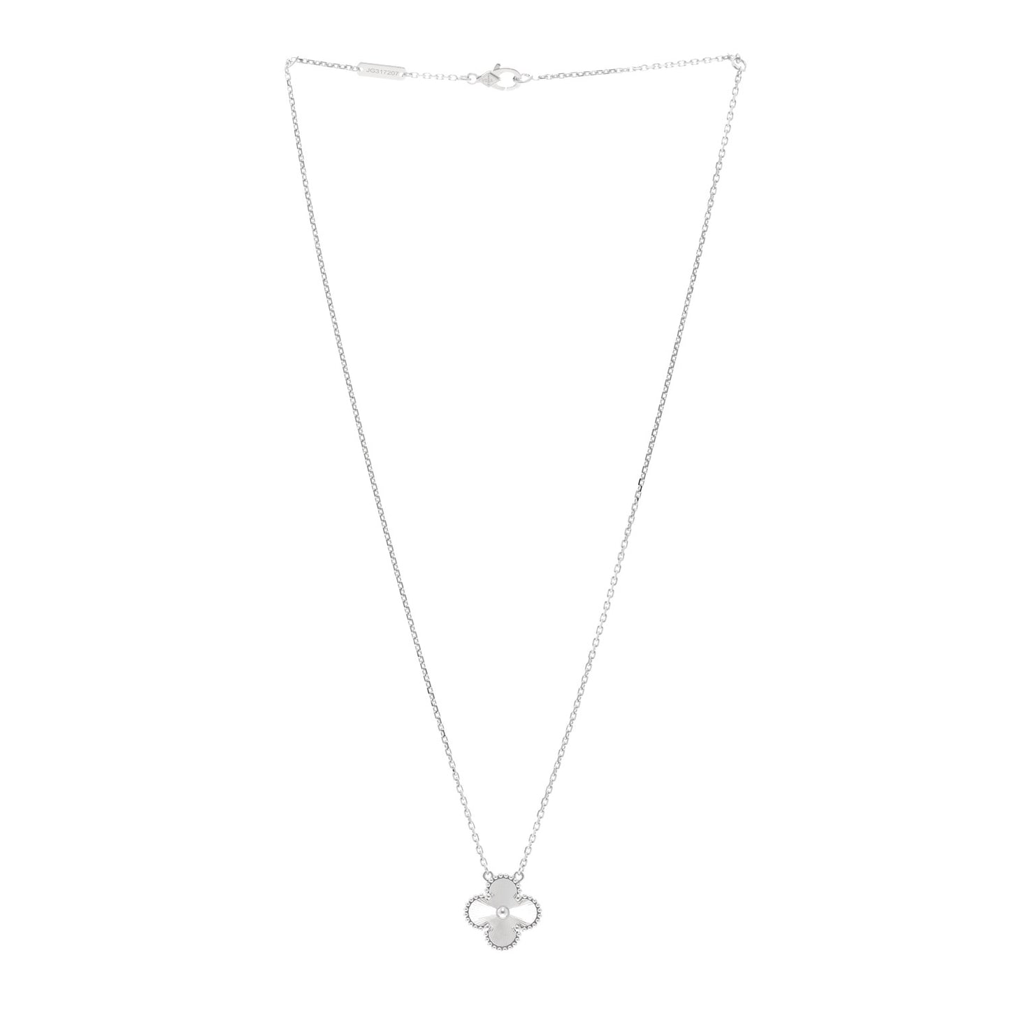 18K White Gold Guilloche Vintage Alhambra Pendant Necklace
