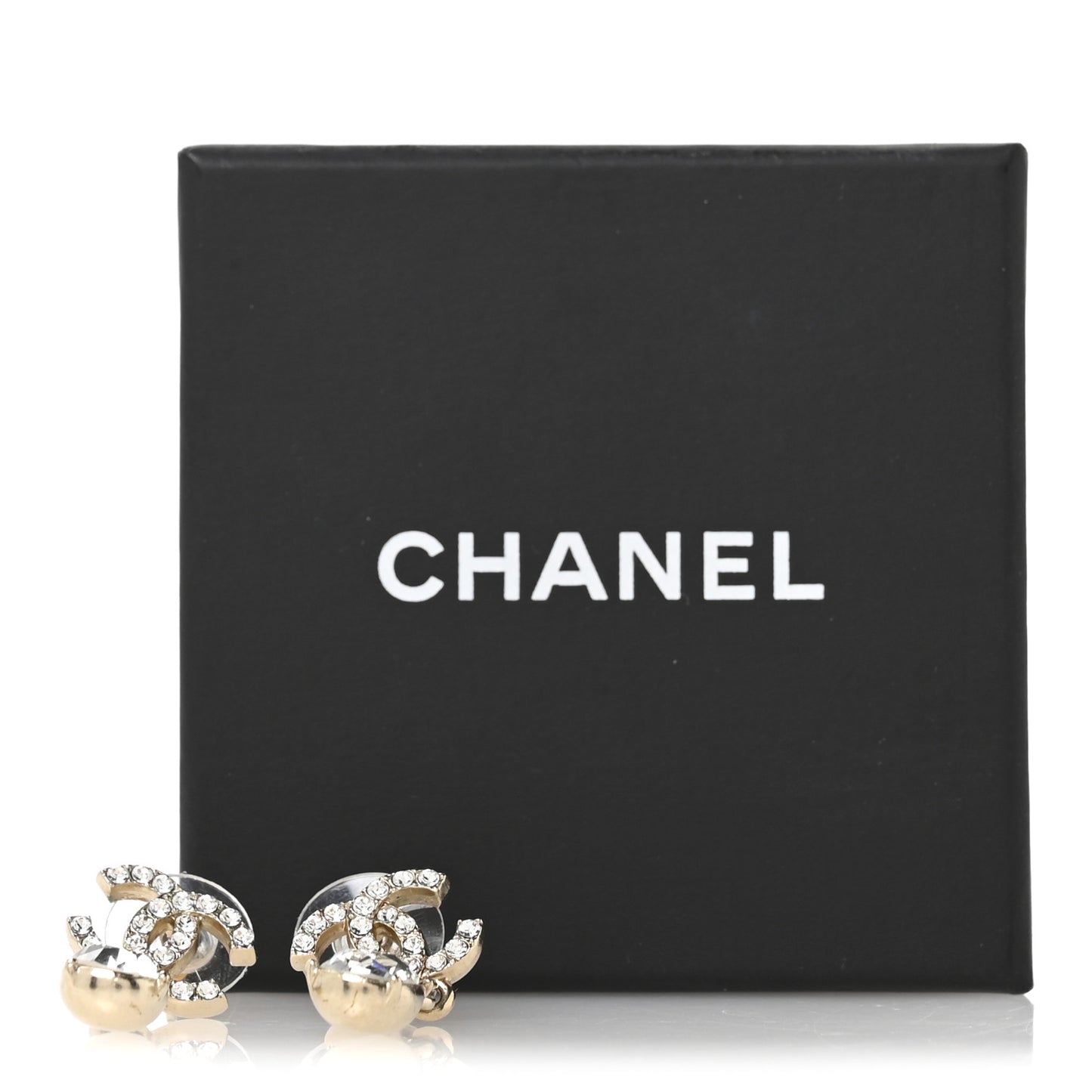 Crystal CC Tear Drop Earrings Gold