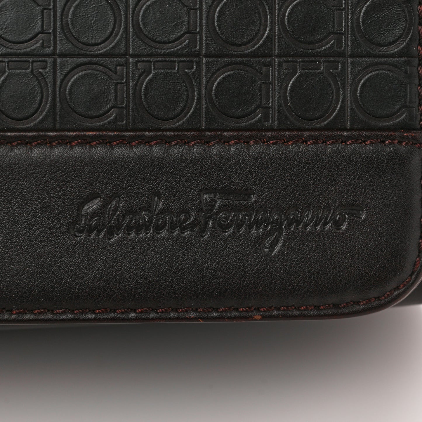 Calfskin Gancini Messenger Bag Dark Brown