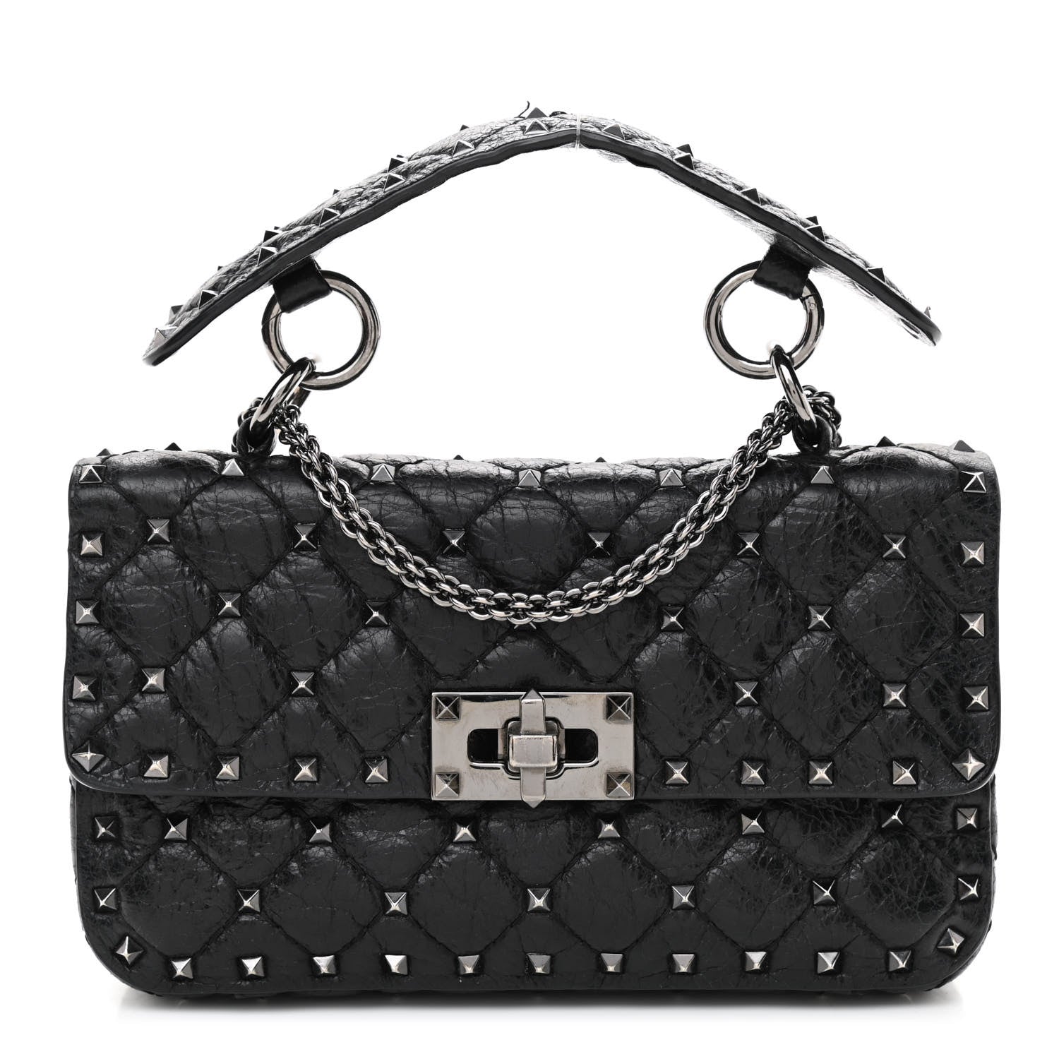 Valentino Garavani Craquele Nappa Small Rockstud Spike Shoulder Bag Black 1 of 11