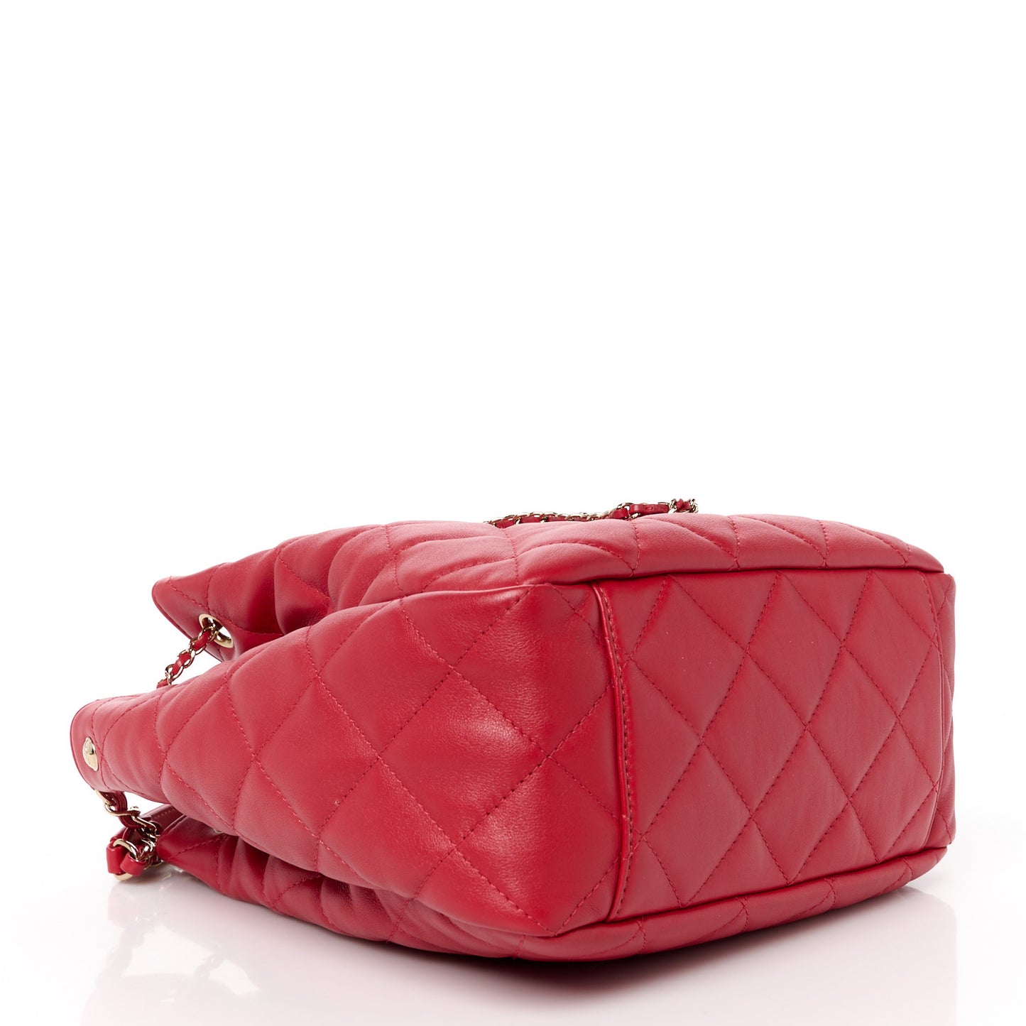 Lambskin Quilted Chain Drawstring Bag Red