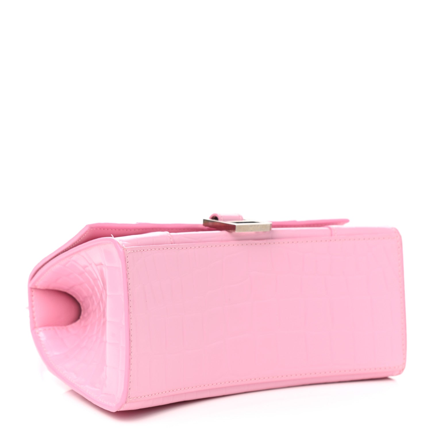 Balenciaga Shiny Calfskin Crocodile Embossed Hourglass Top Handle Bag XS Sweet Pink 4 of 12